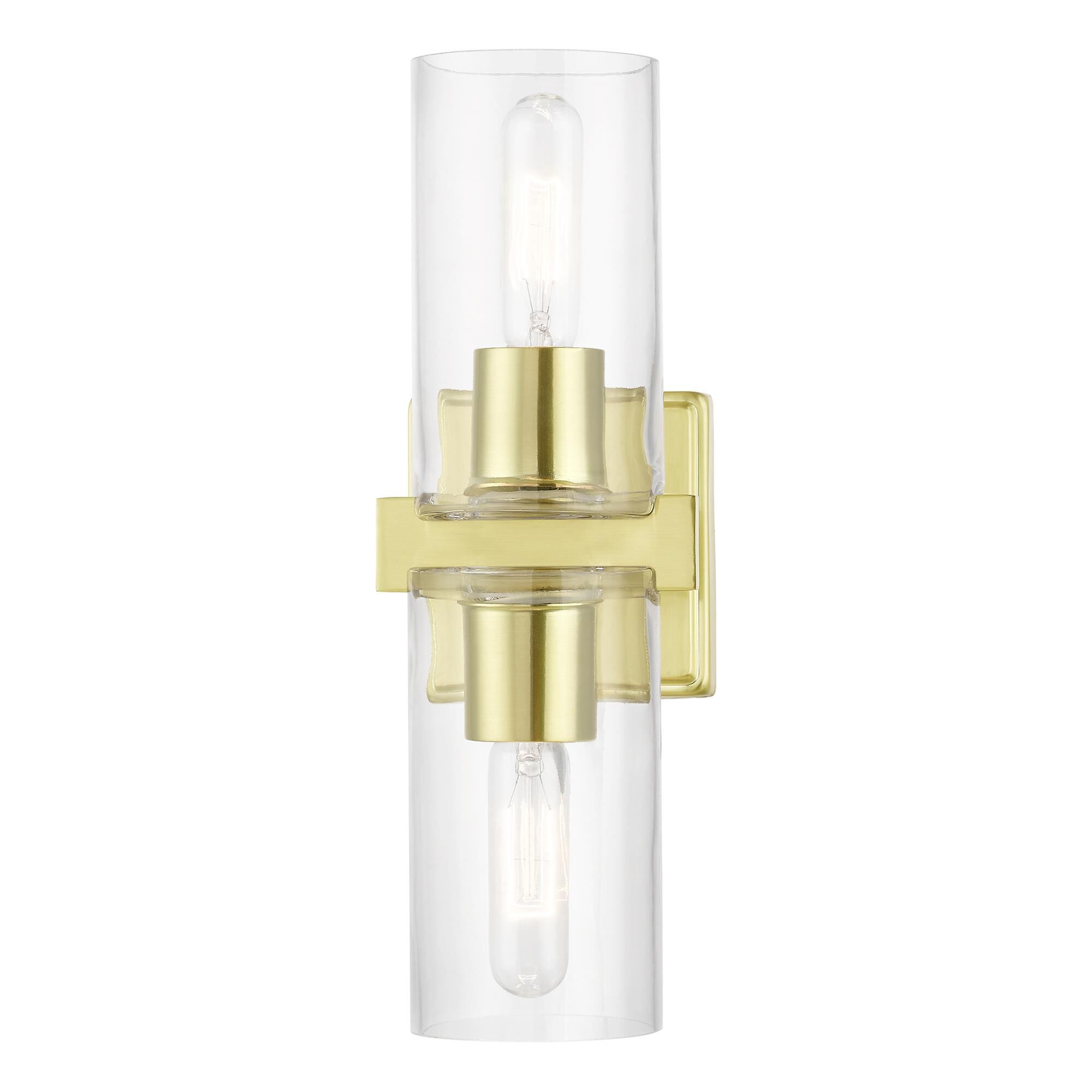 Shown in Satin Brass finish and Clear glass