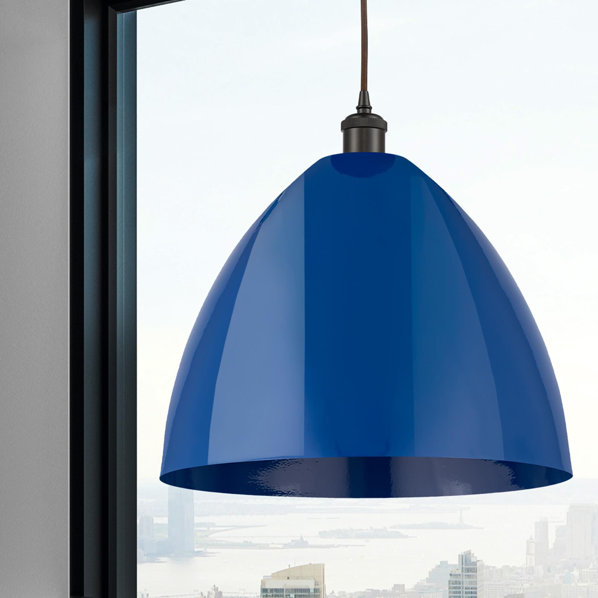 Shown in Oil Rubbed Bronze finish and Blue Plymouth Dome shade