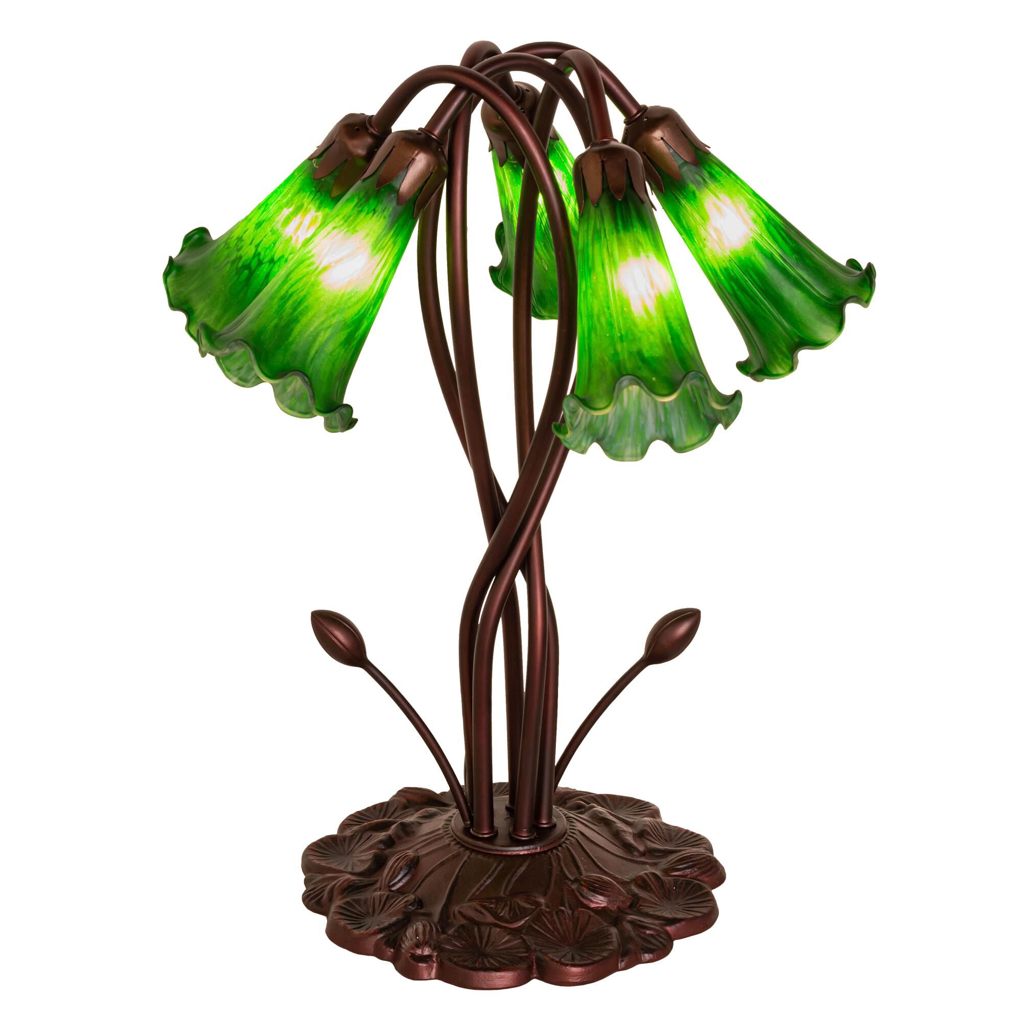 Shown in Mahogany Bronze finish and Mottled Emerald Green glass