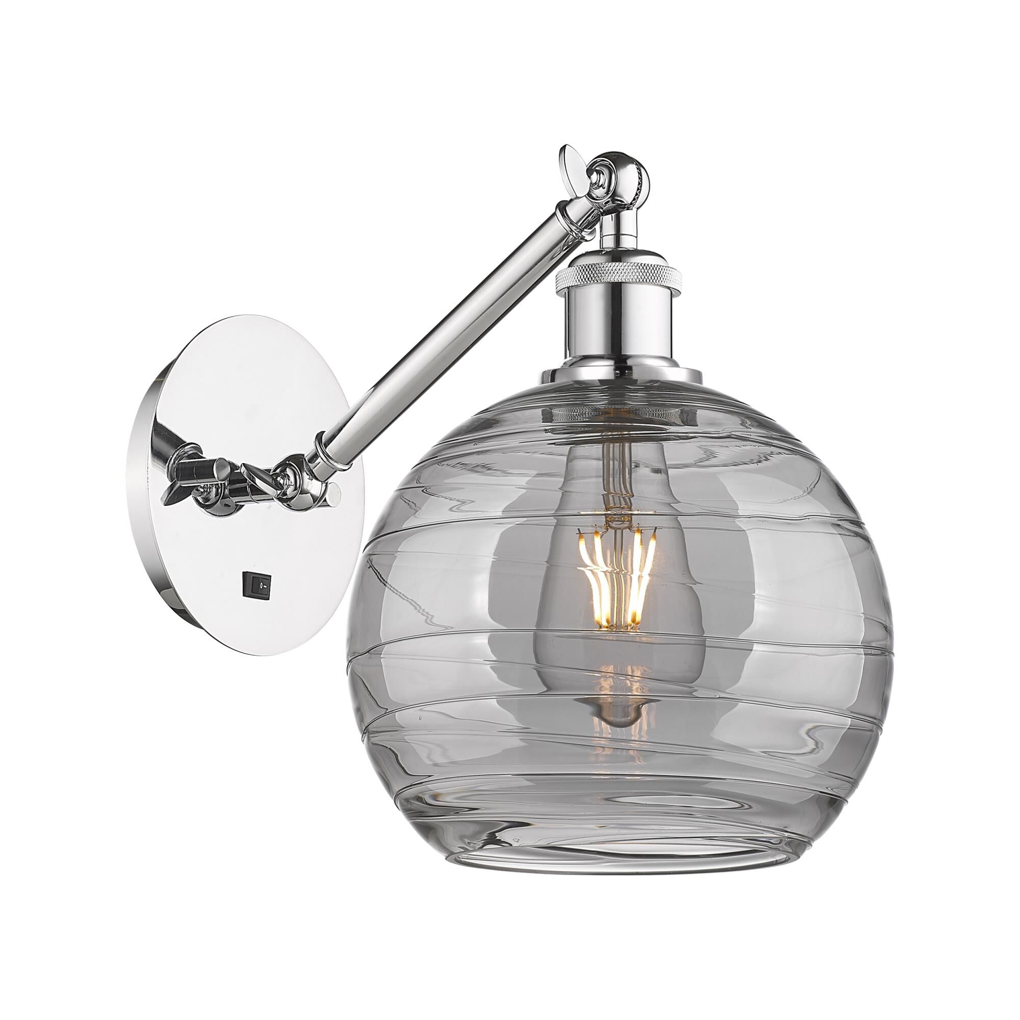 Shown in Polished Chrome finish and Light Smoke Deco Swirl glass