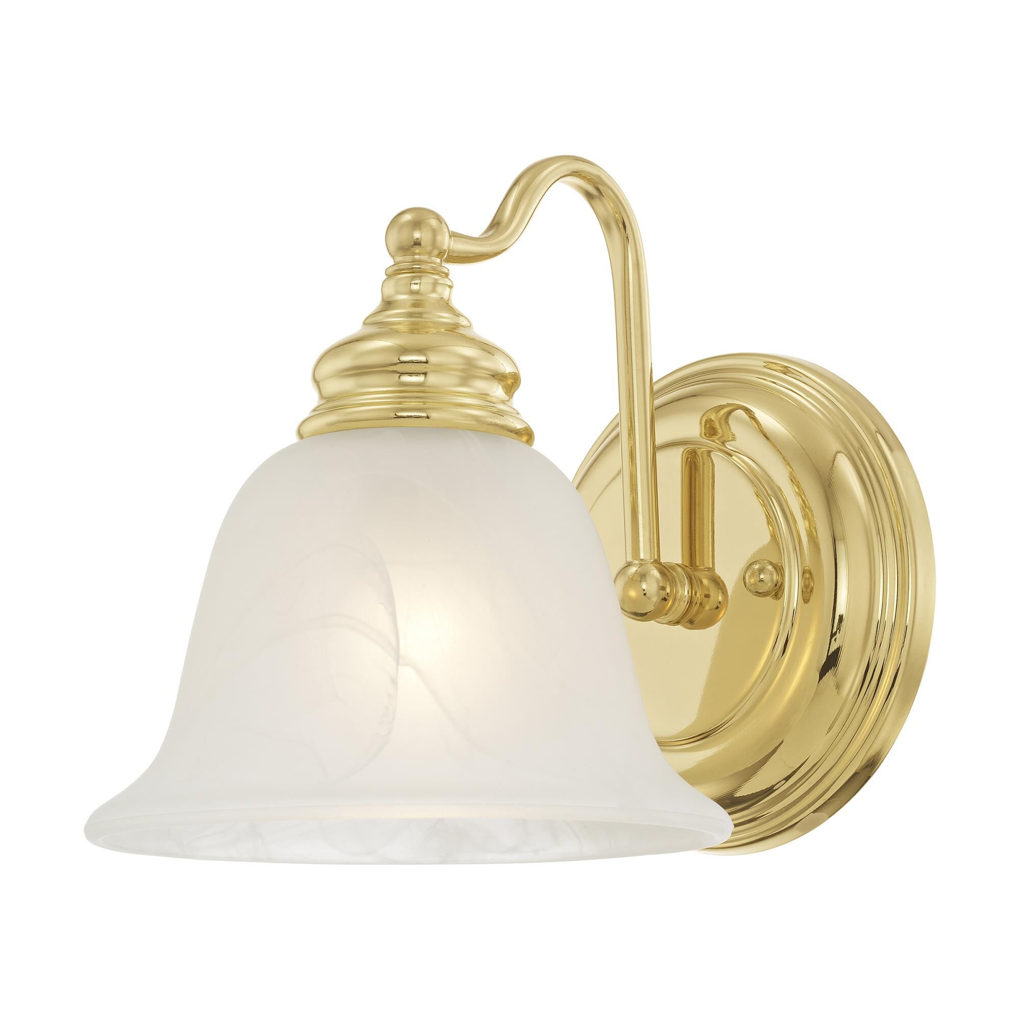 Shown in Polished Brass finish and White Alabaster glass