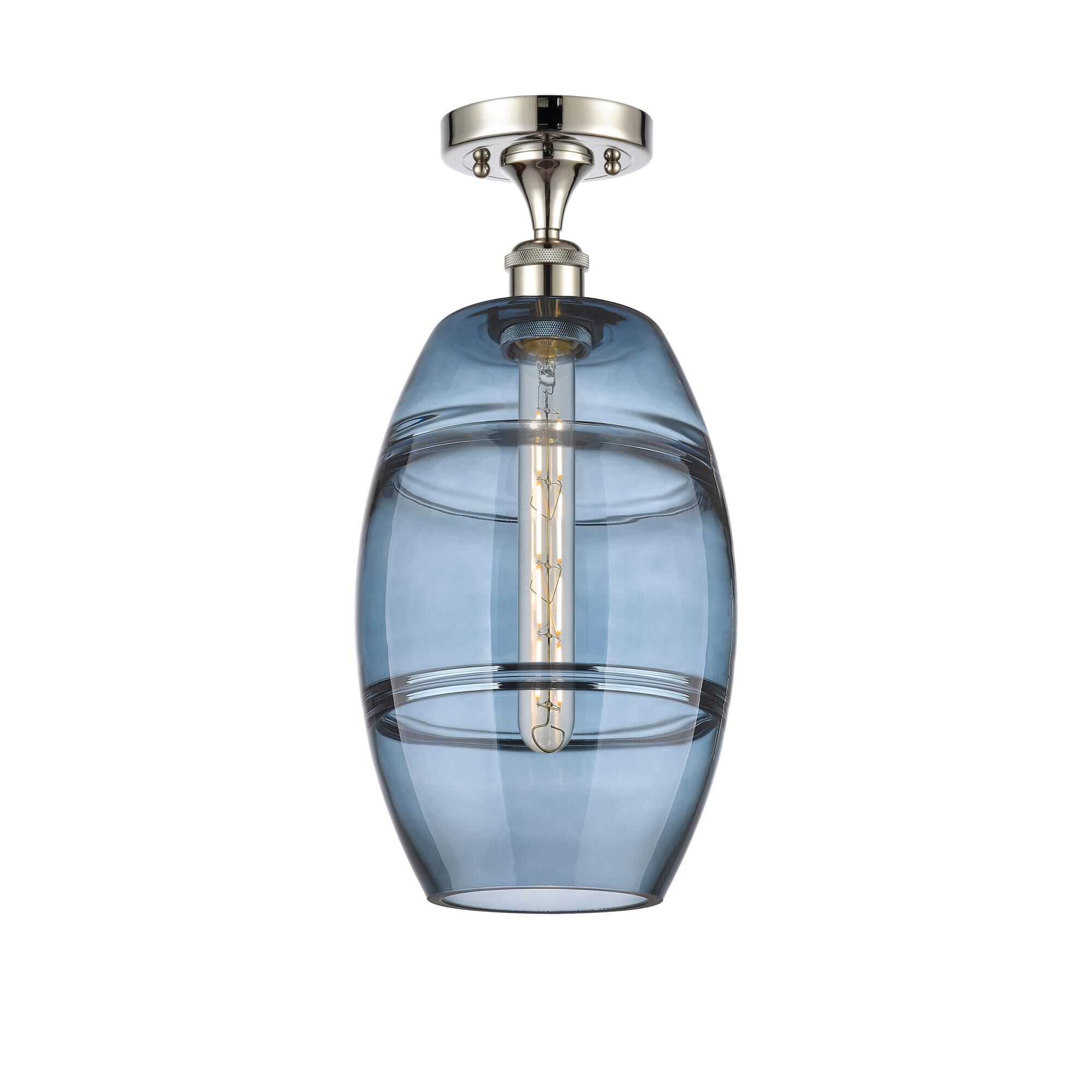 Shown in Polished Nickel finish and Princess Blue glass