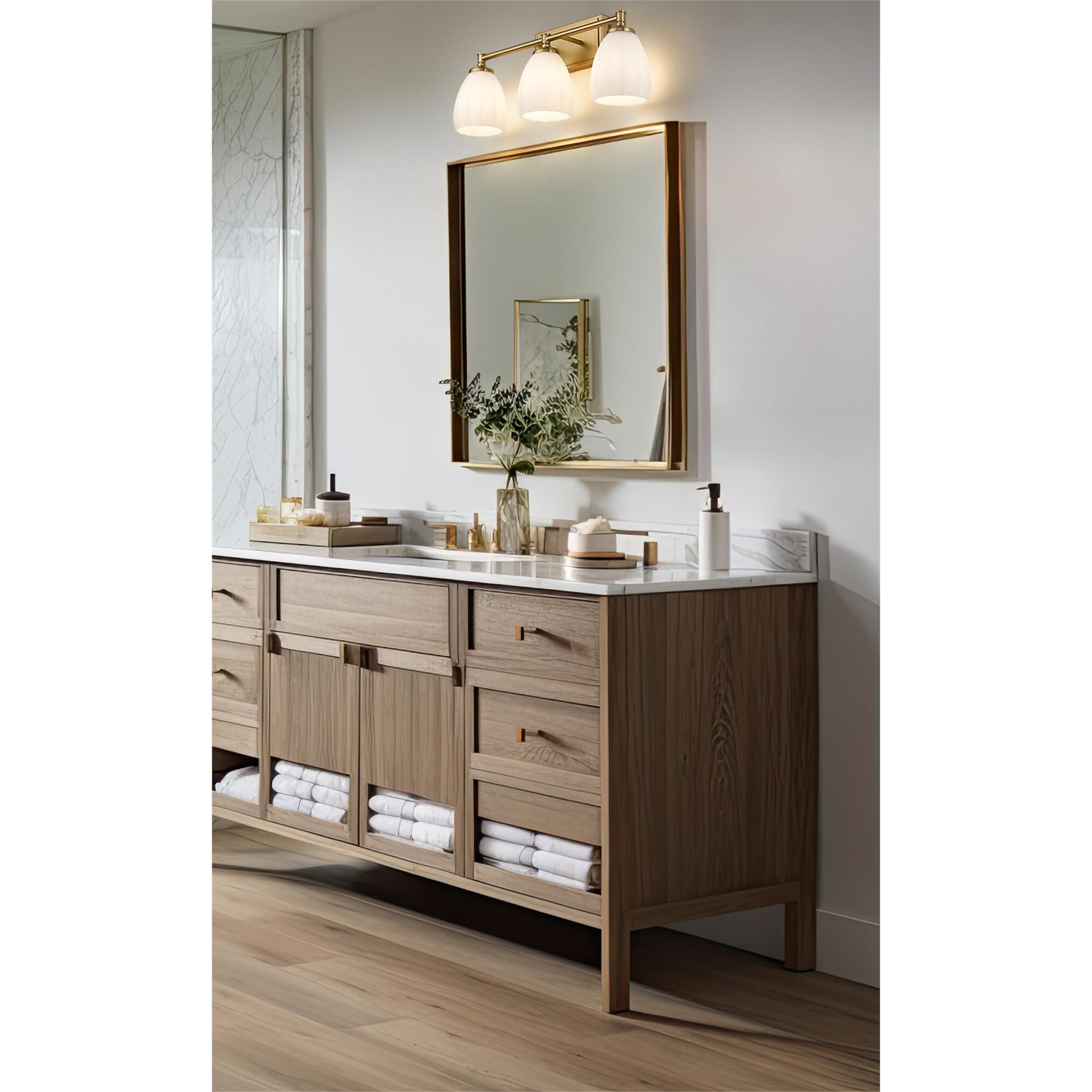 Shown in Modern Gold finish and Matte Opal glass and Matte Opal shade