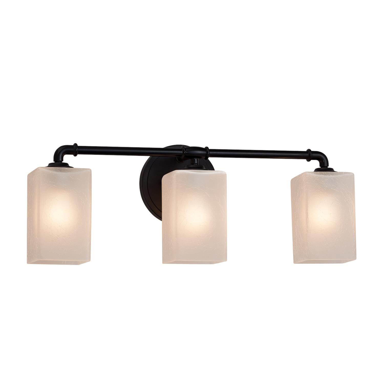 Shown in Matte Black finish and Artisan glass and Frosted Crackle shade and Square with Flat Rim accent