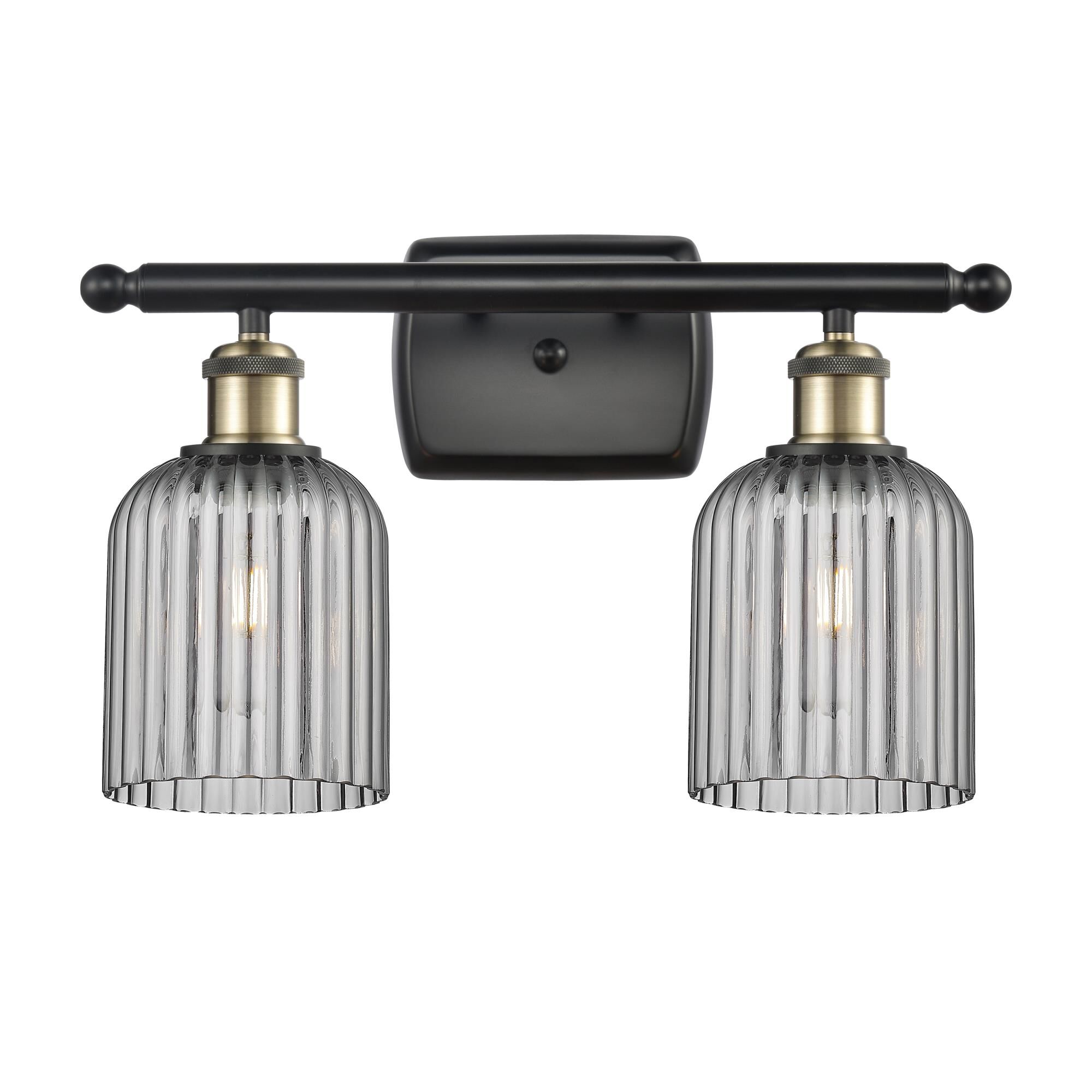 Shown in Black Antique Brass finish and Light Smoke shade