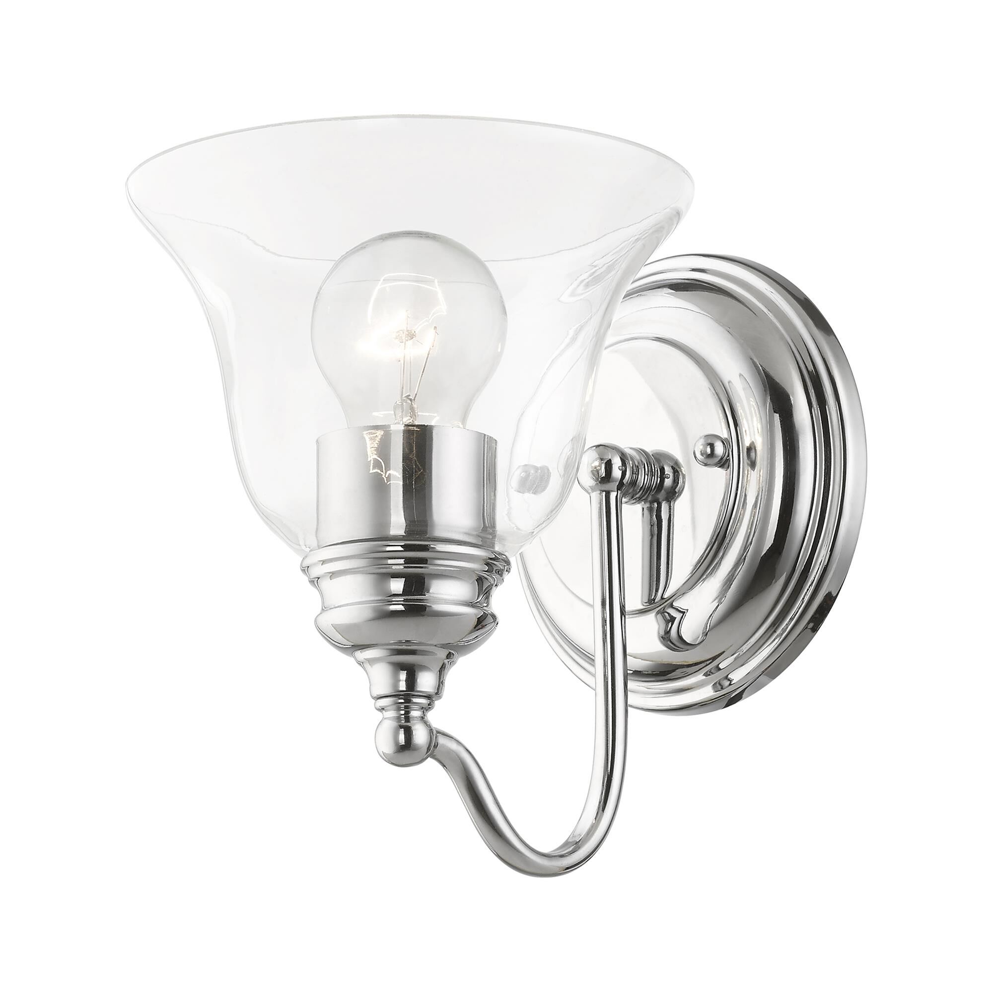Shown in Polished Chrome finish and Hand Blown Clear glass