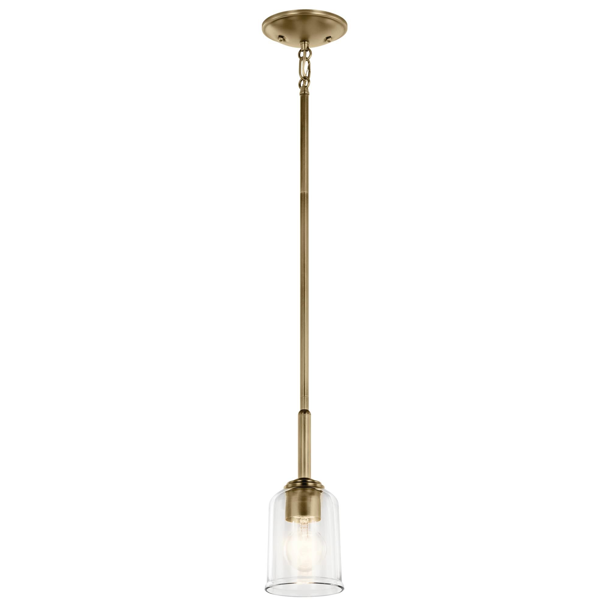 Shown in Natural Brass finish and Clear glass