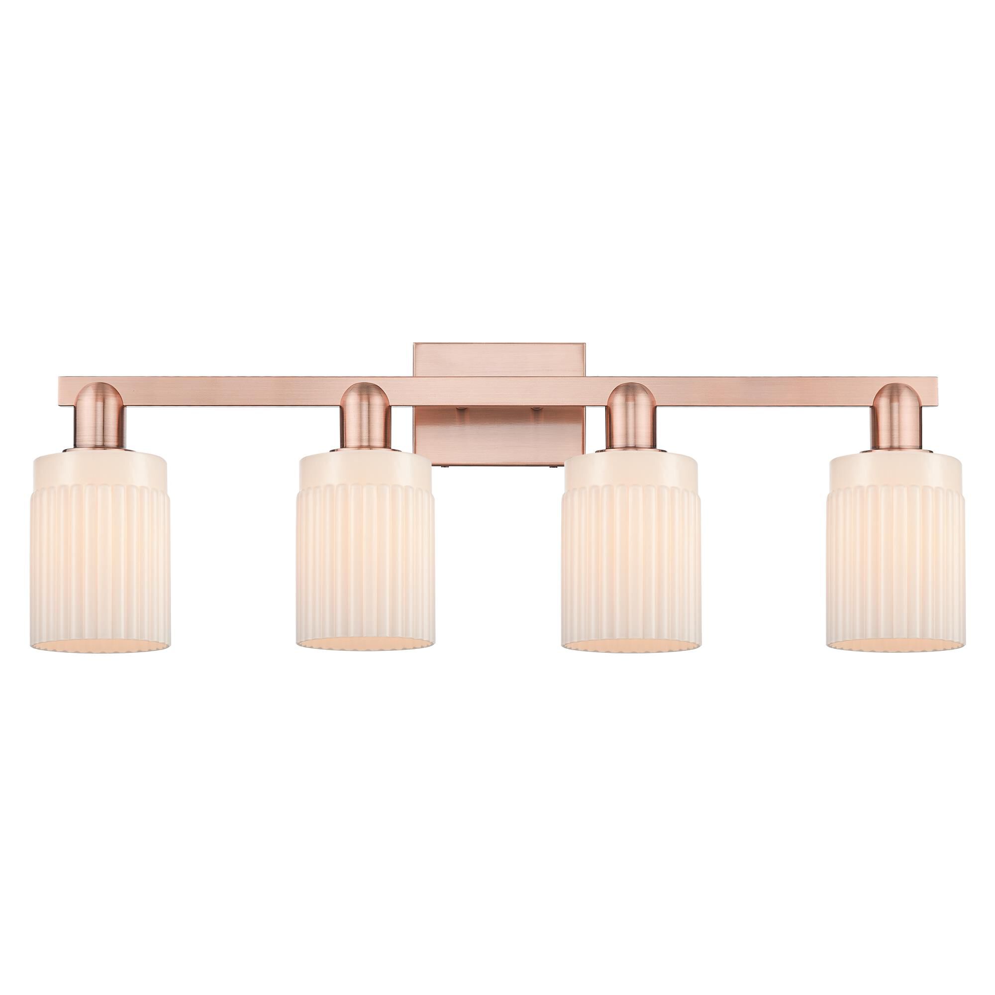 Shown in Antique Copper finish and Matte White glass