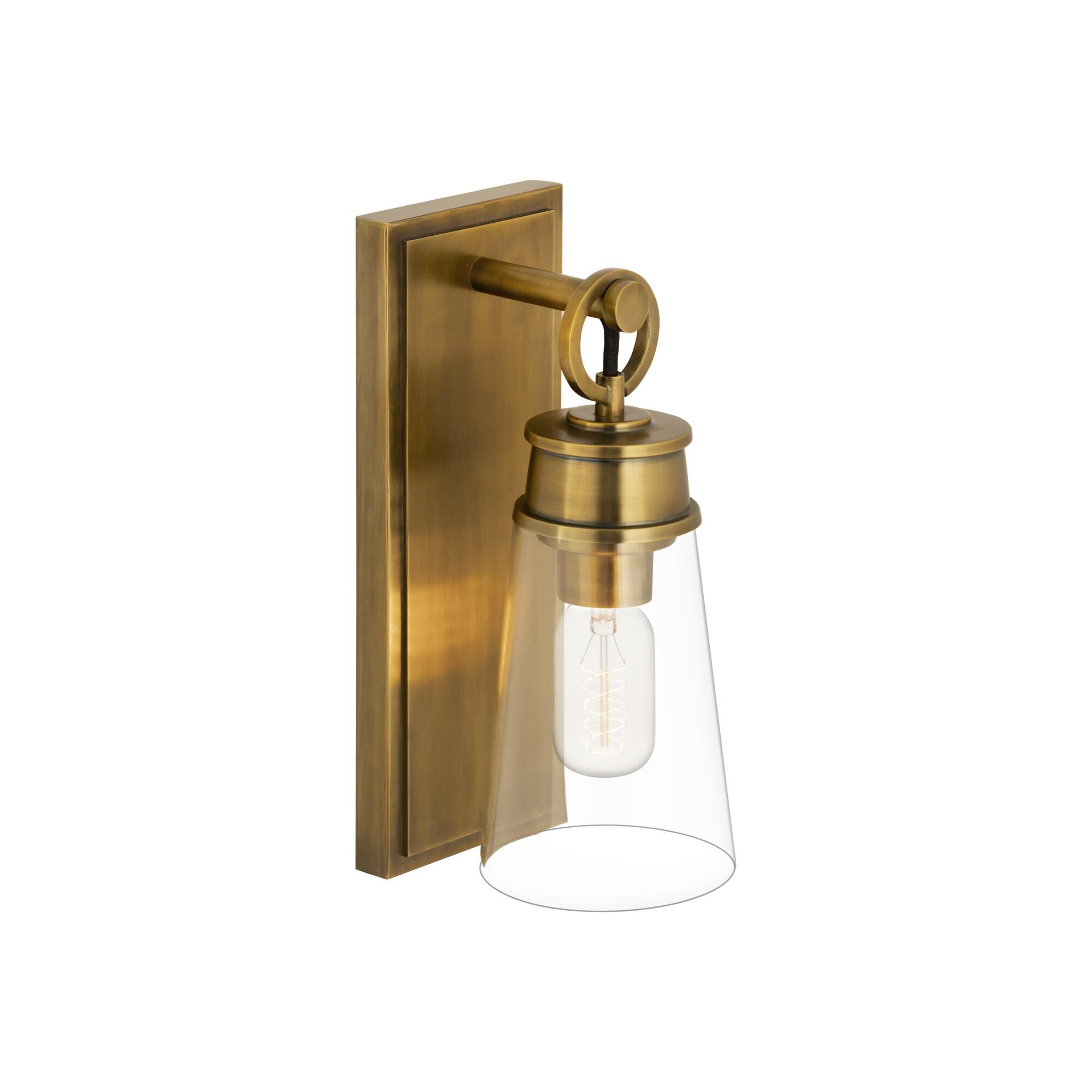 Shown in Rubbed Brass finish and Glass shade