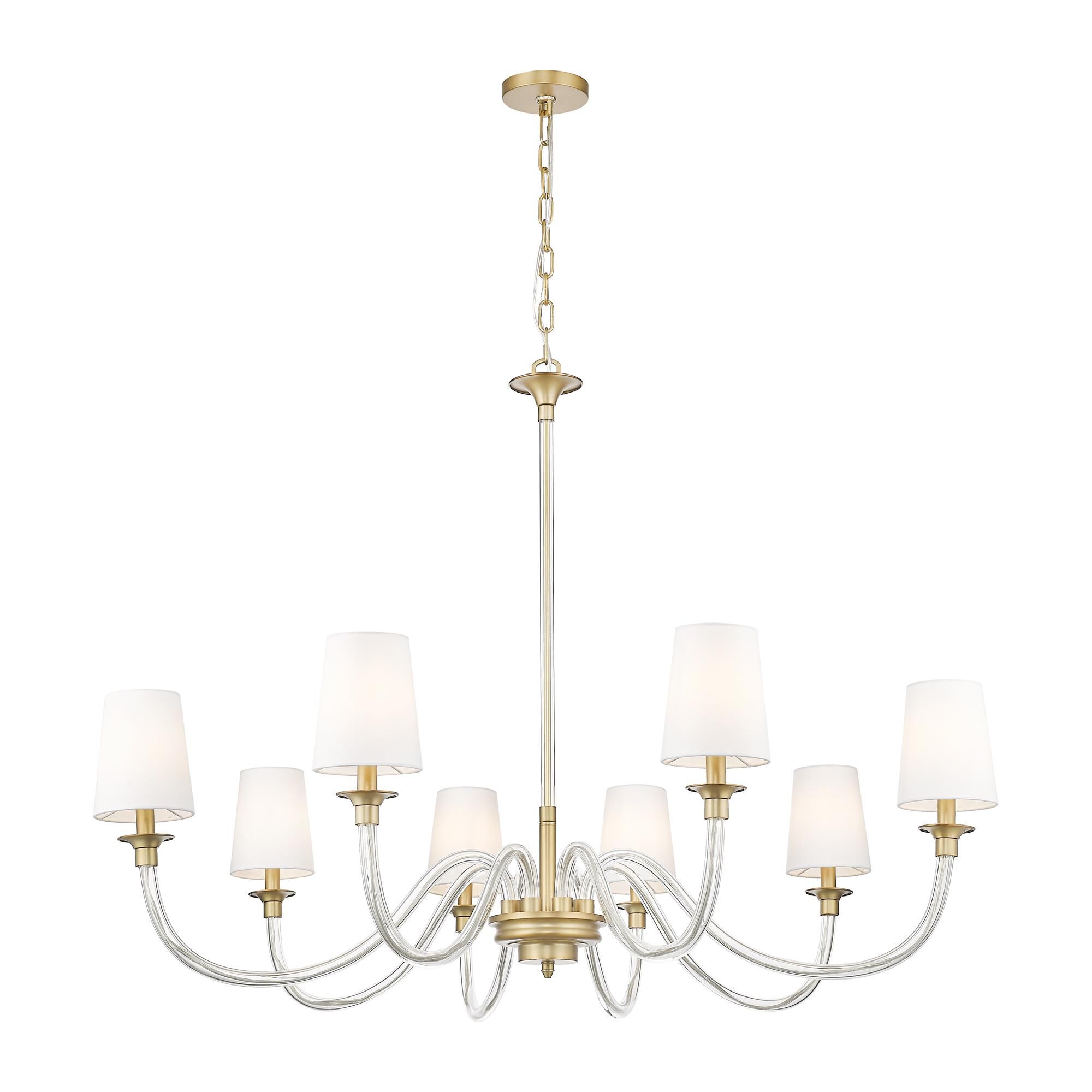 Shown in Rubbed Brass finish and White glass and White shade