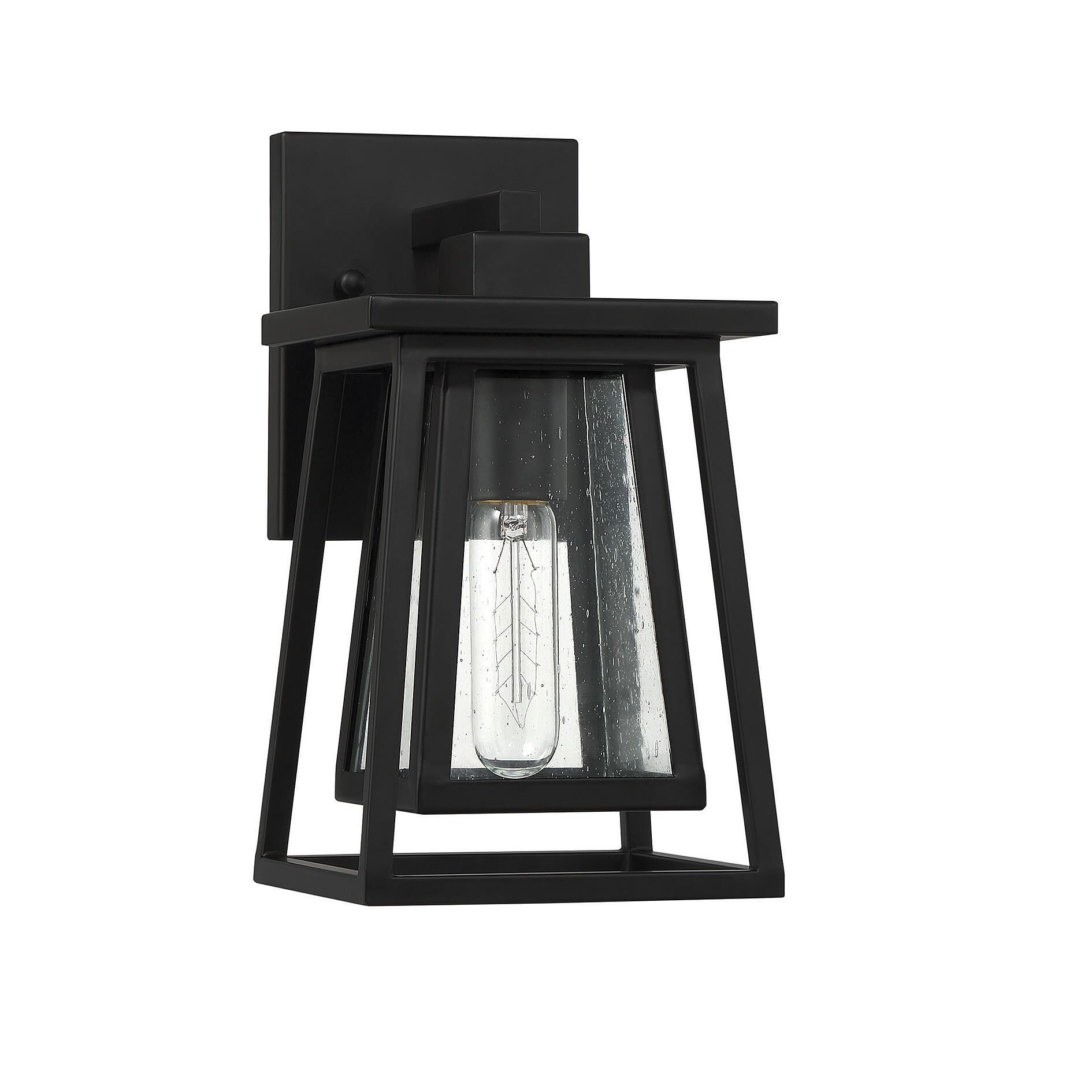 Shown in Matte Black finish and Clear Seeded glass and Glass shade