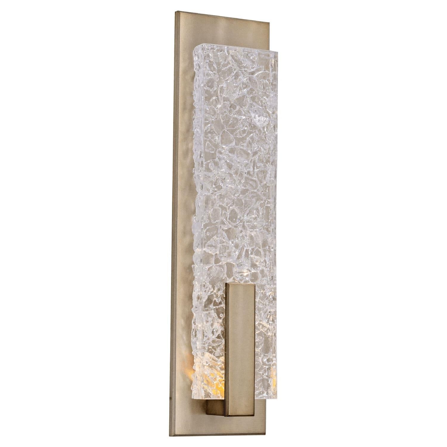 Shown in Heritage Brass finish and Clear Textured Cast glass