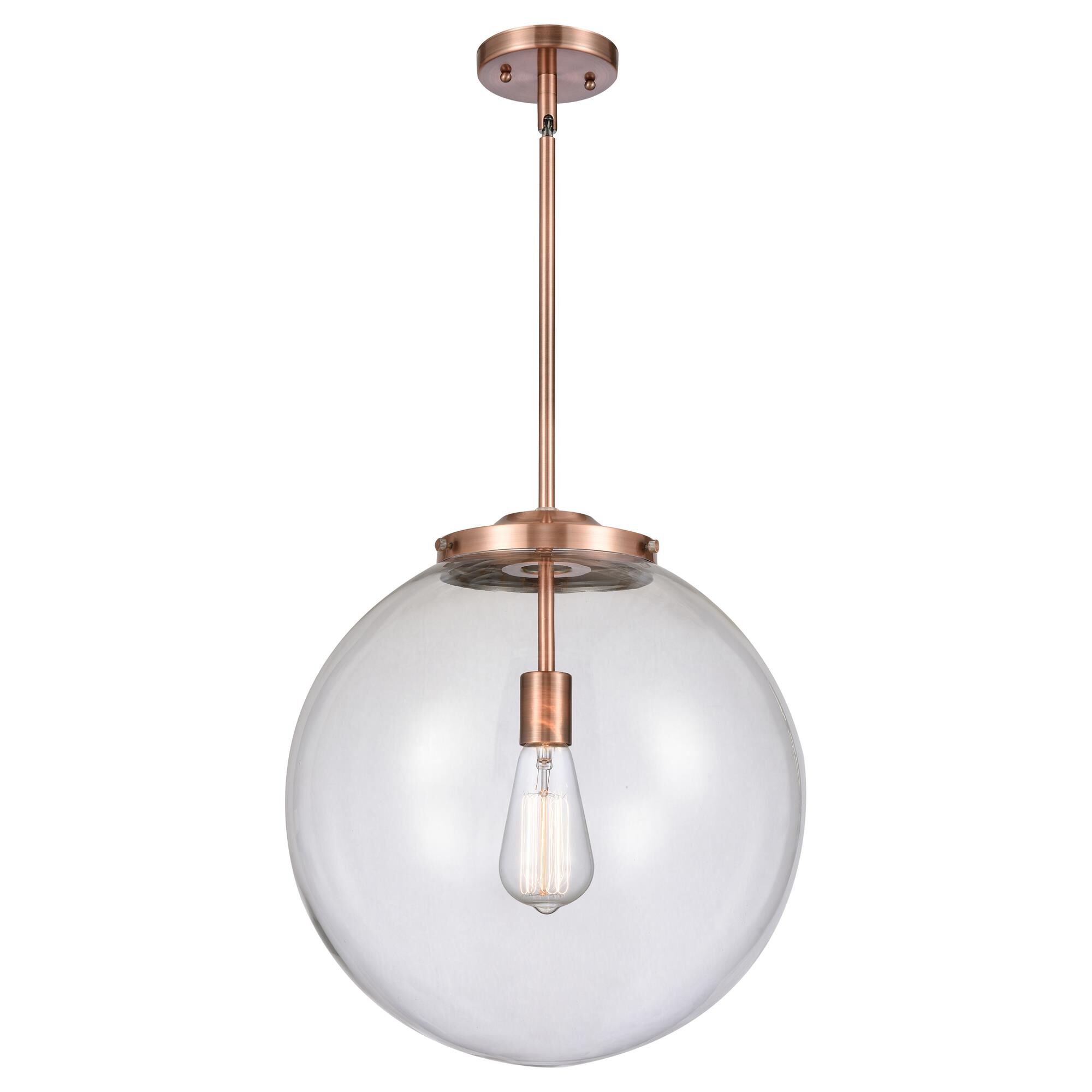 Shown in Antique Copper finish and Clear Beacon glass