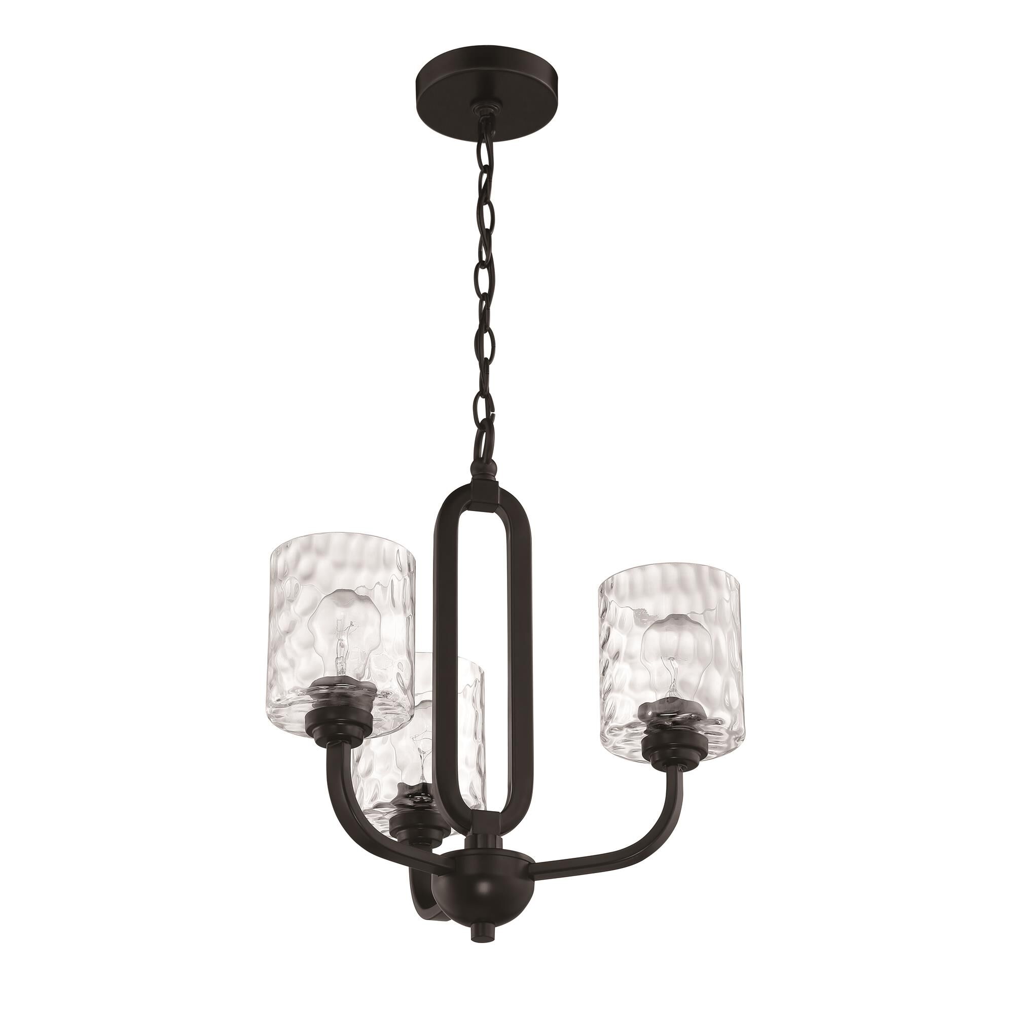 Shown in Flat Black finish and Clear Hammered glass and Glass shade