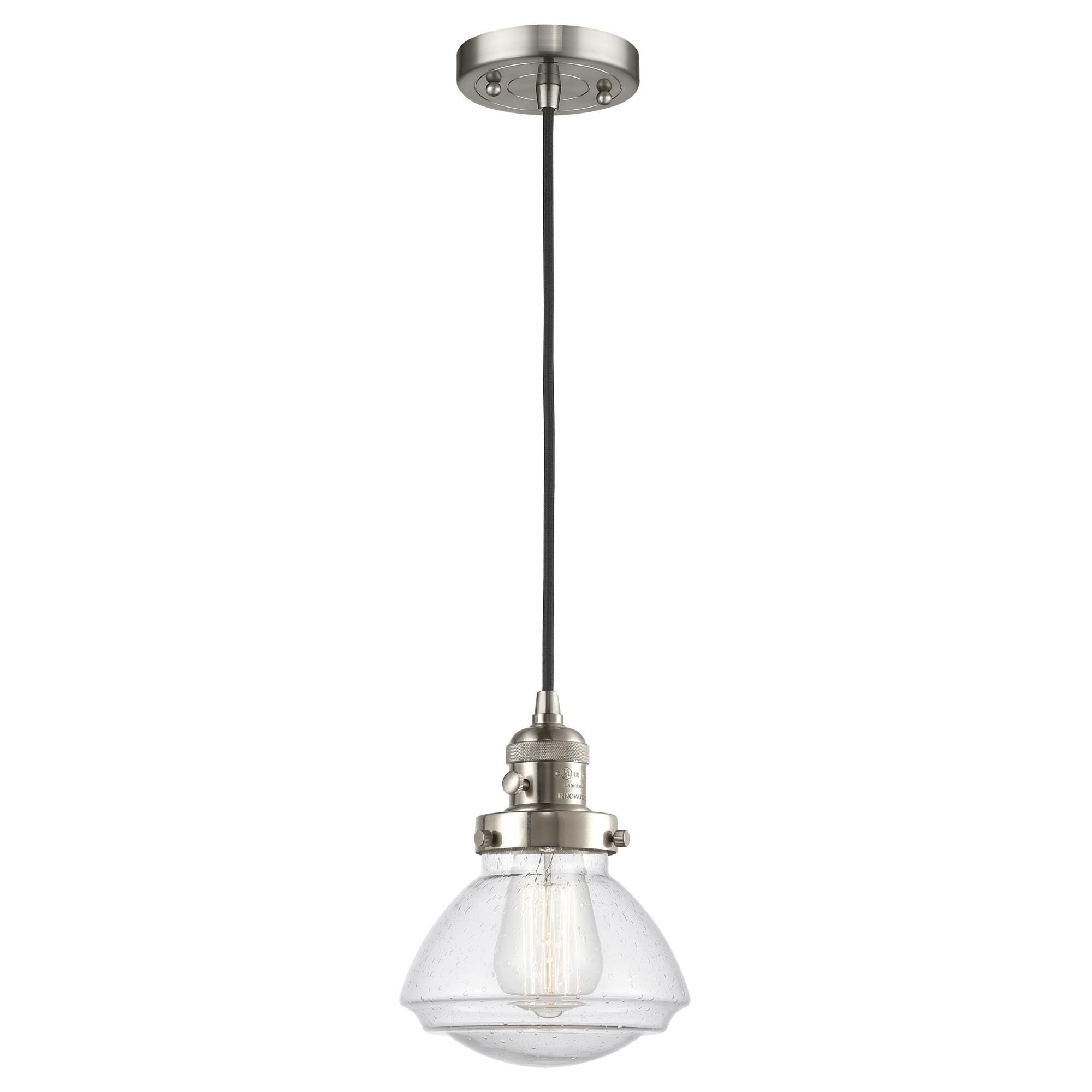 Shown in Brushed Satin Nickel finish and Seedy glass