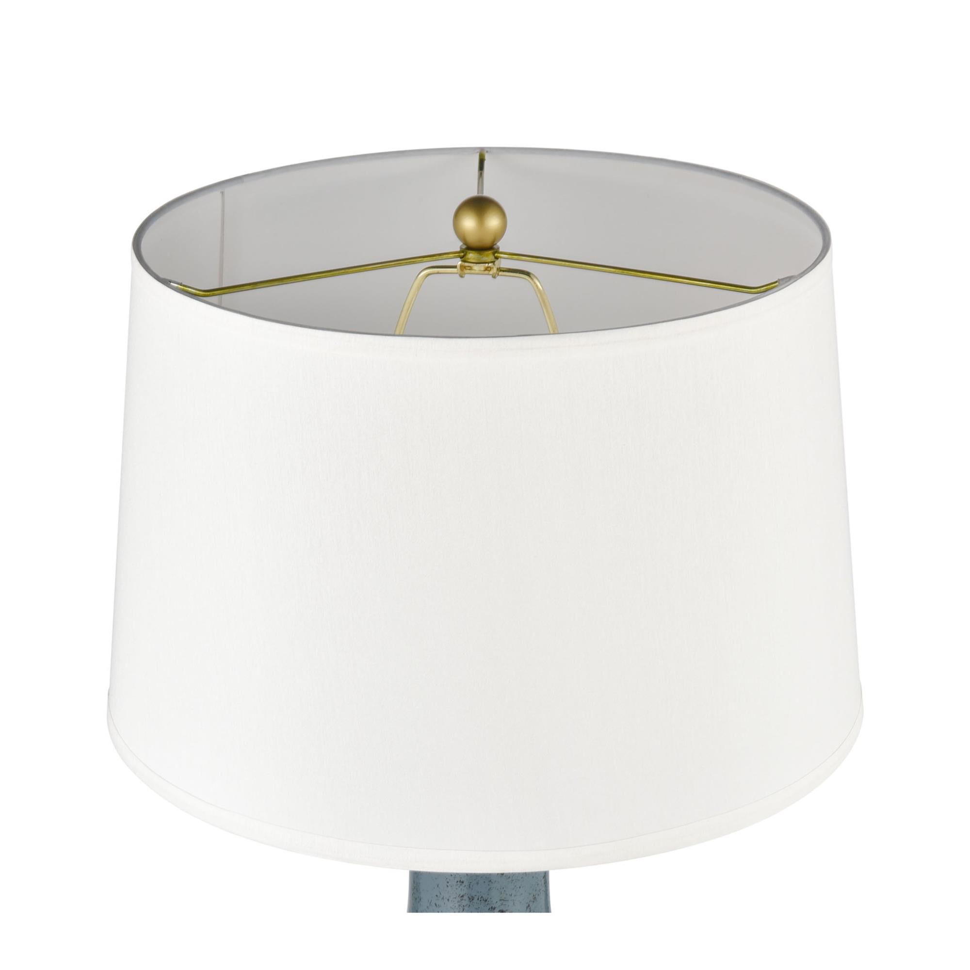 Shown in Blue finish and White Linen Shade glass and White Linen shade