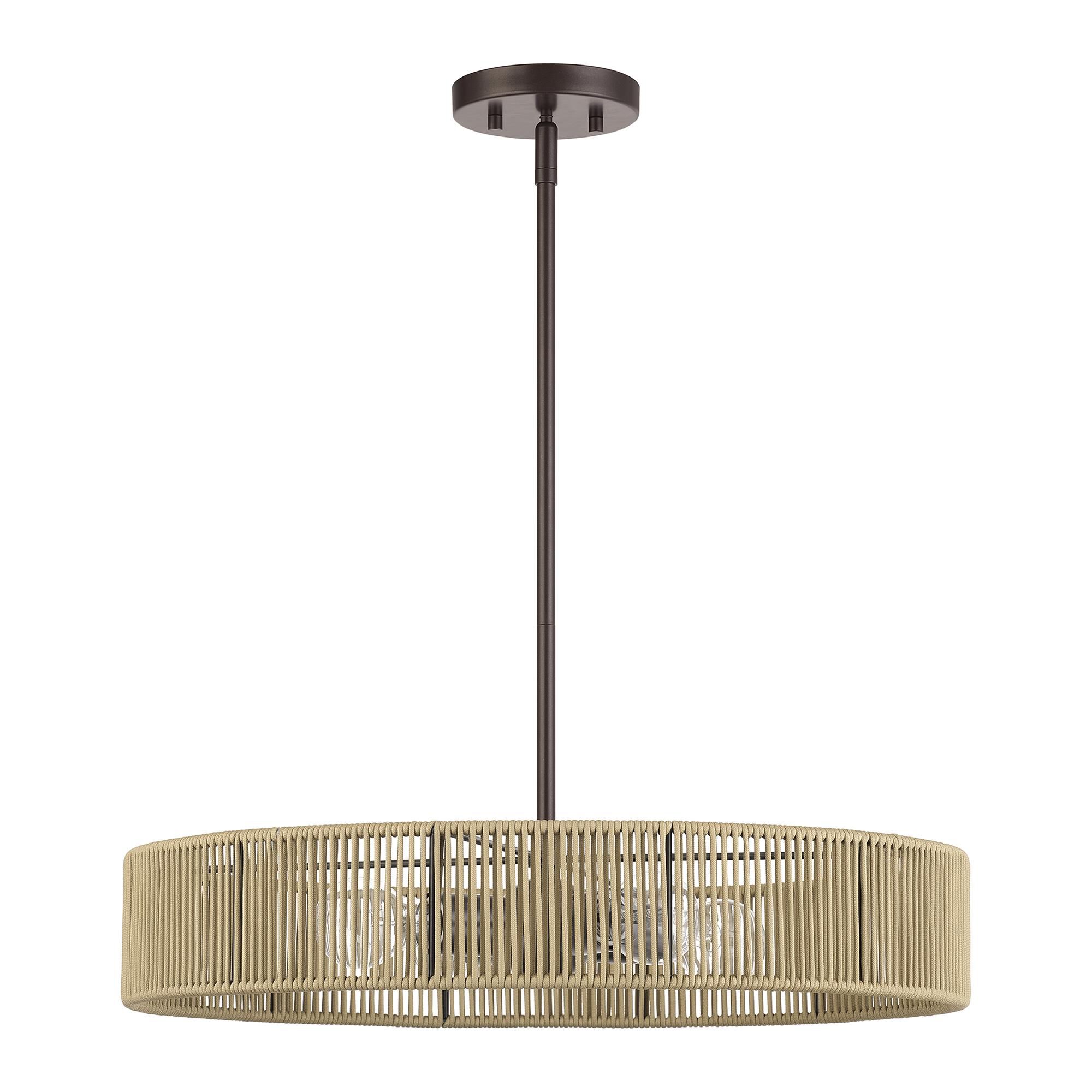 Shown in English Bronze finish and Hand-Woven Venetian Gold Color Polyester Rope shade
