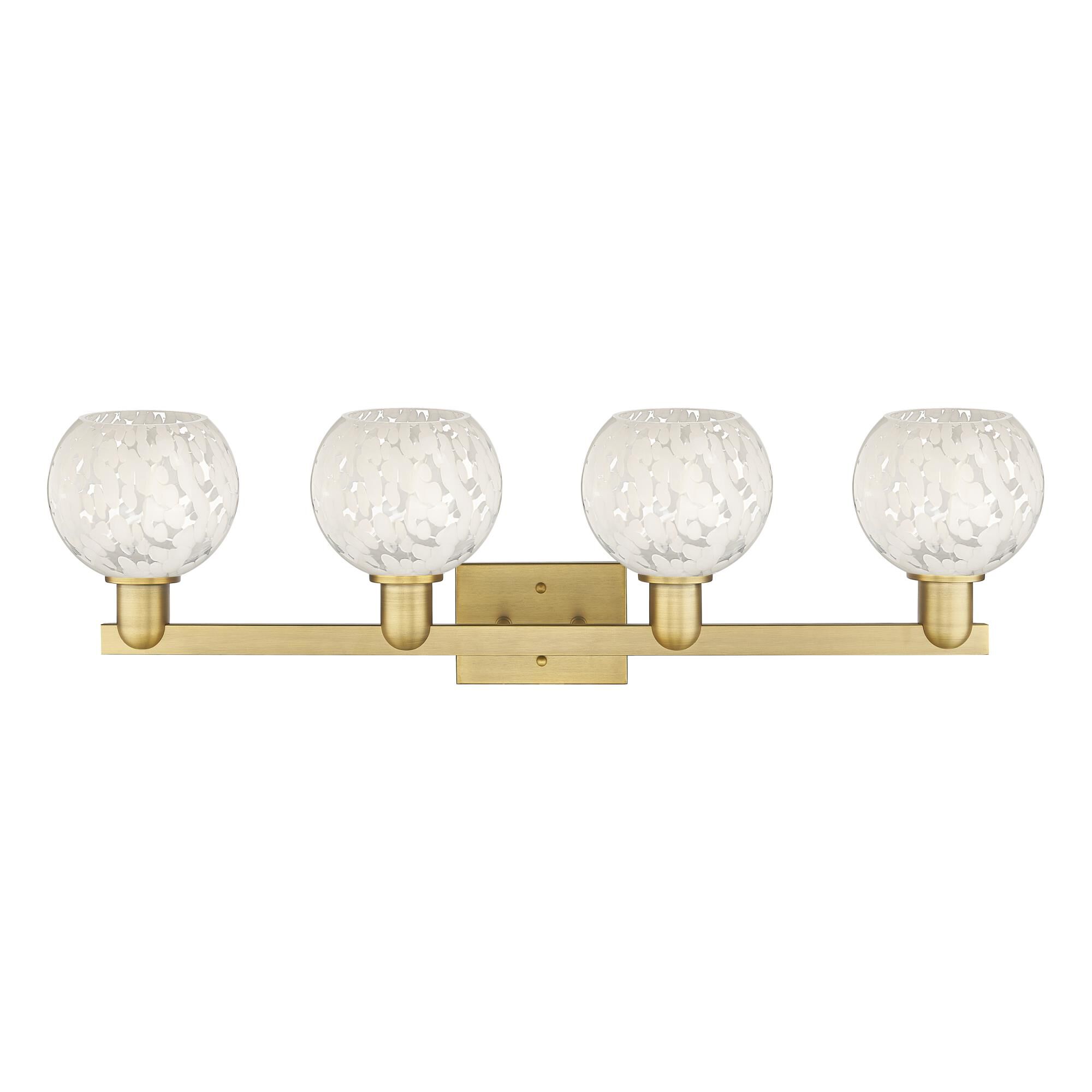 Shown in Brushed Brass finish and White Mouchette glass