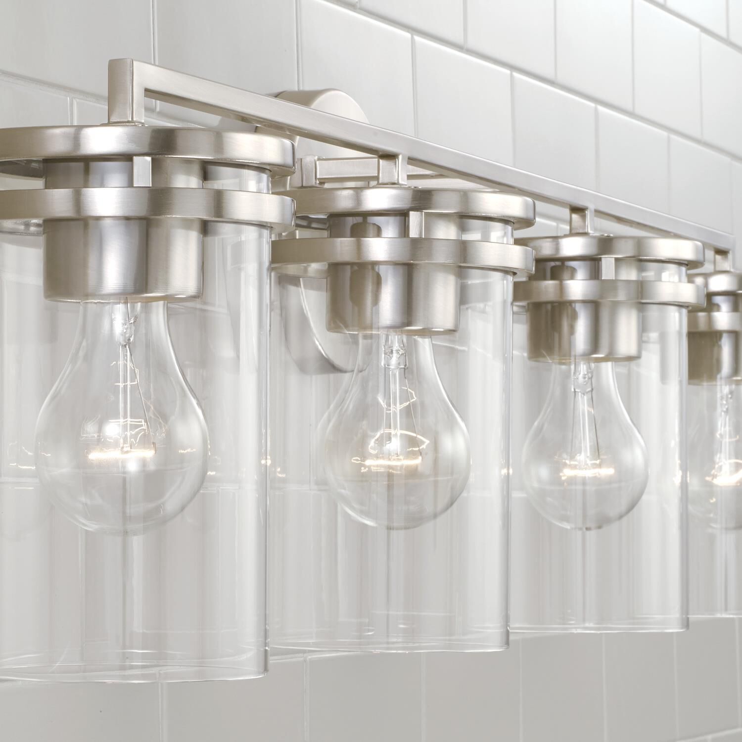 Shown in Brushed and Satin Nickel finish and Clear glass