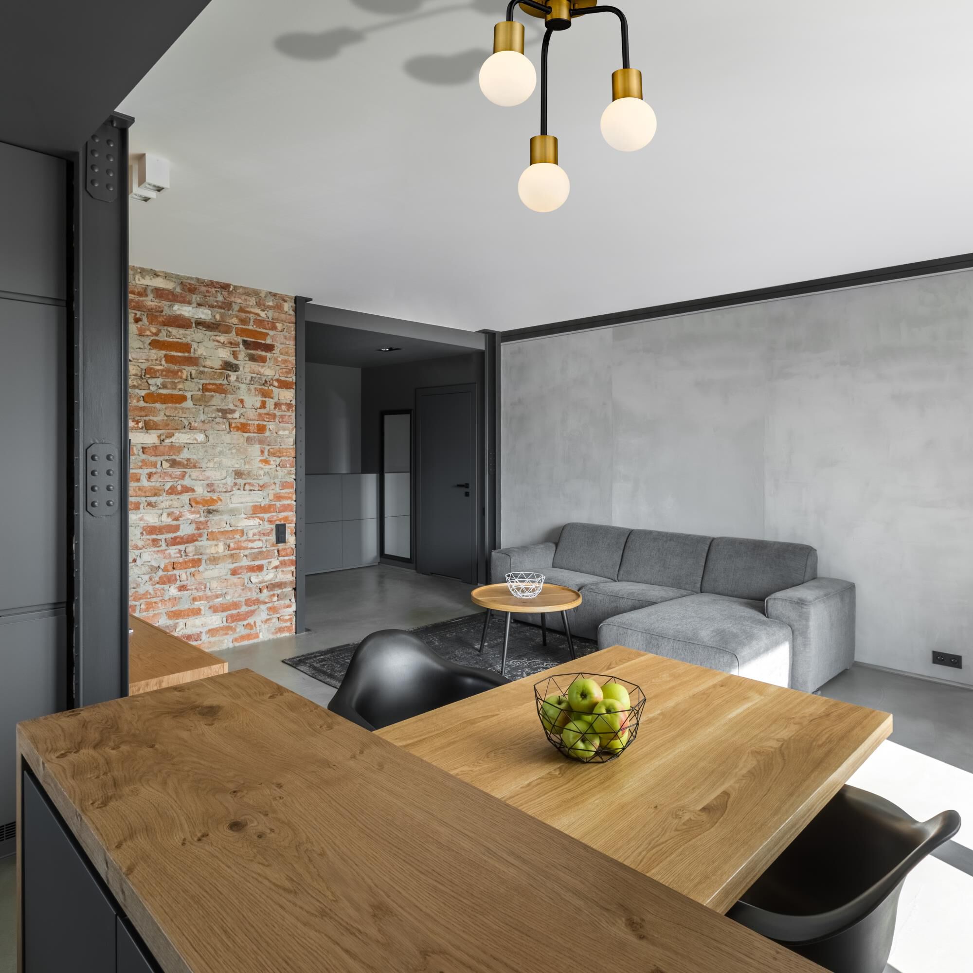 Shown in Matte Black + Foundry Brass finish and Glass shade