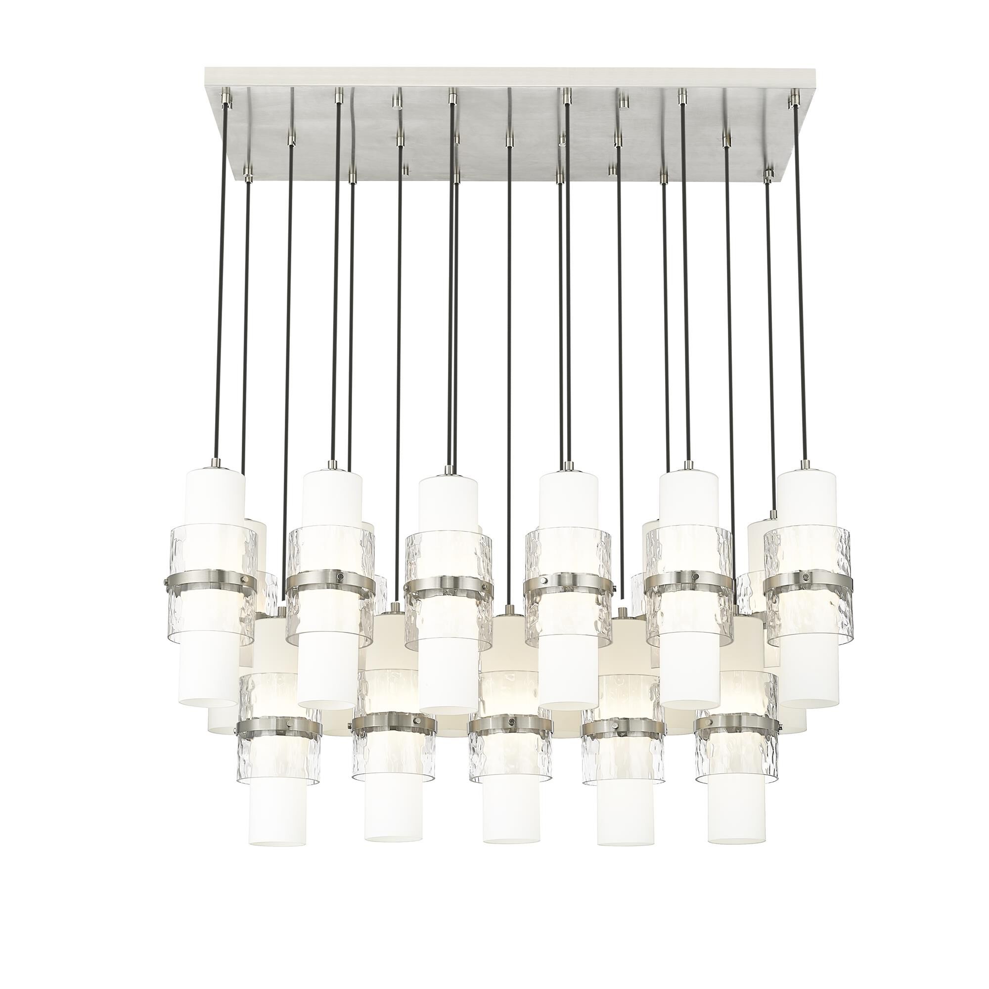 Shown in Brushed Nickel finish and Clear + Etched Opal glass and Clear + Etched Opal shade