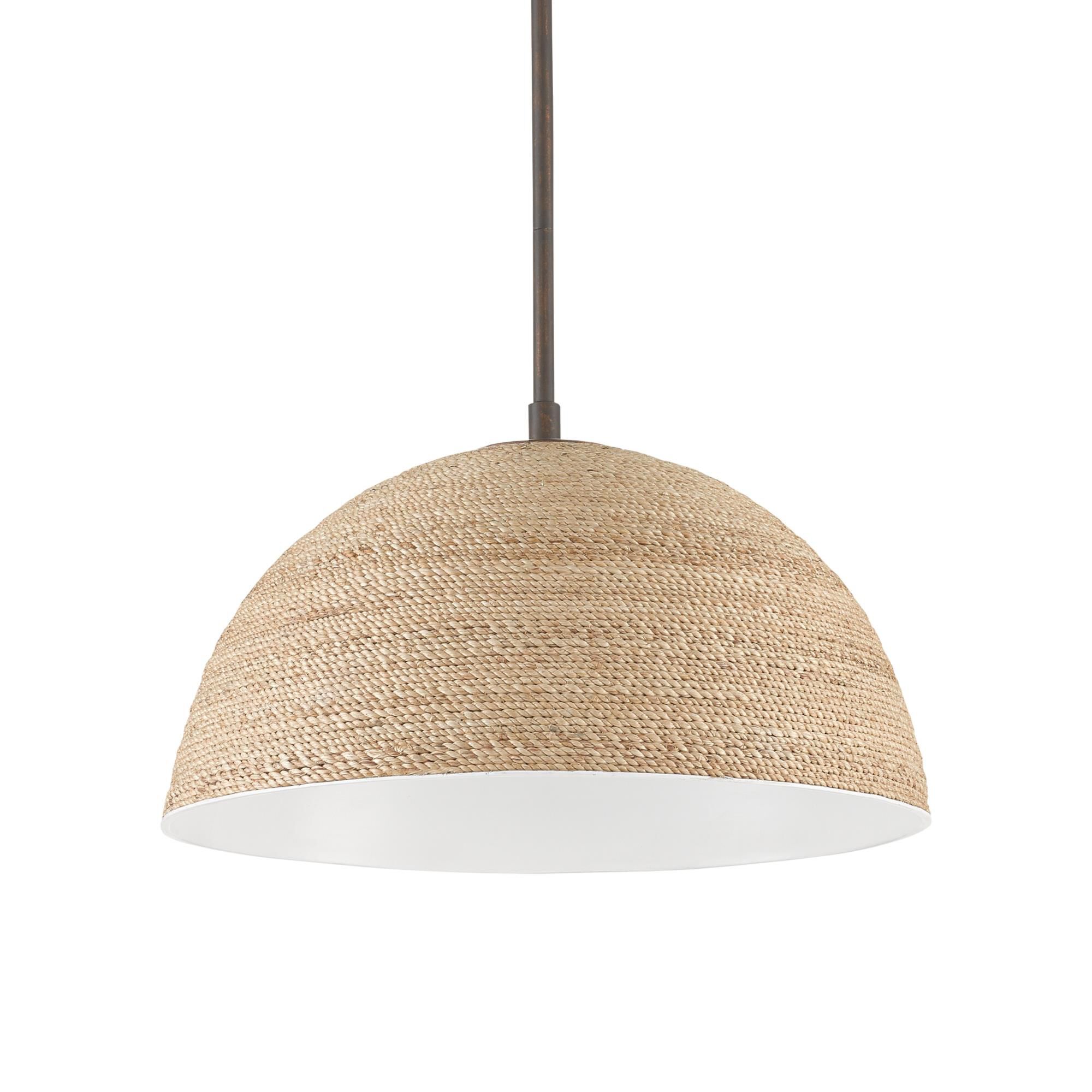 Shown in Bronze Gold, Sugar White, Abaca Rope finish and Abaca Rope - Sugar White Interior shade