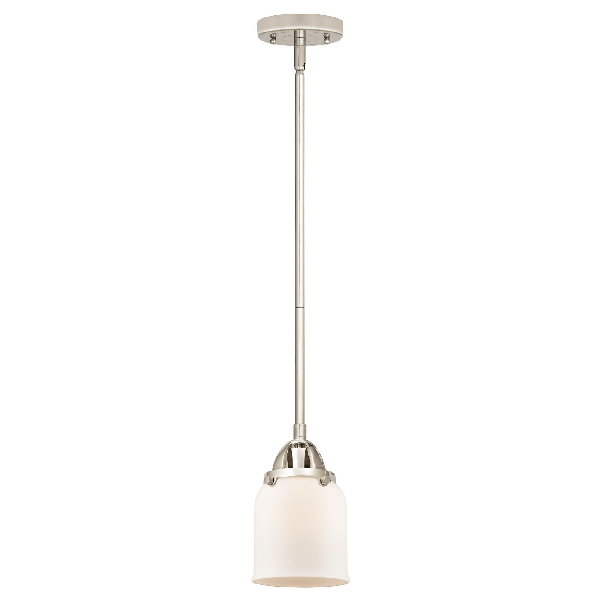 Shown in Polished Nickel finish and Matte White Cased Small Bell glass and No Shade shade