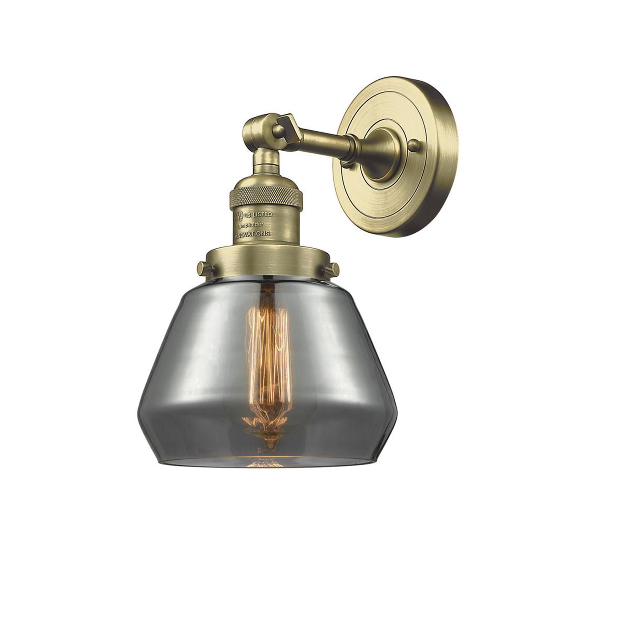 Shown in Antique Brass finish and Plated Smoked glass and No Accent accent
