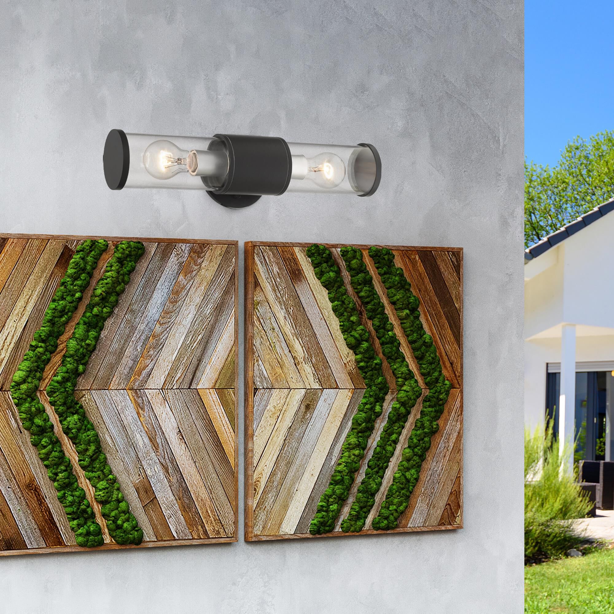 Shown in Textured Black With Antique Silver Accents finish and Clear glass