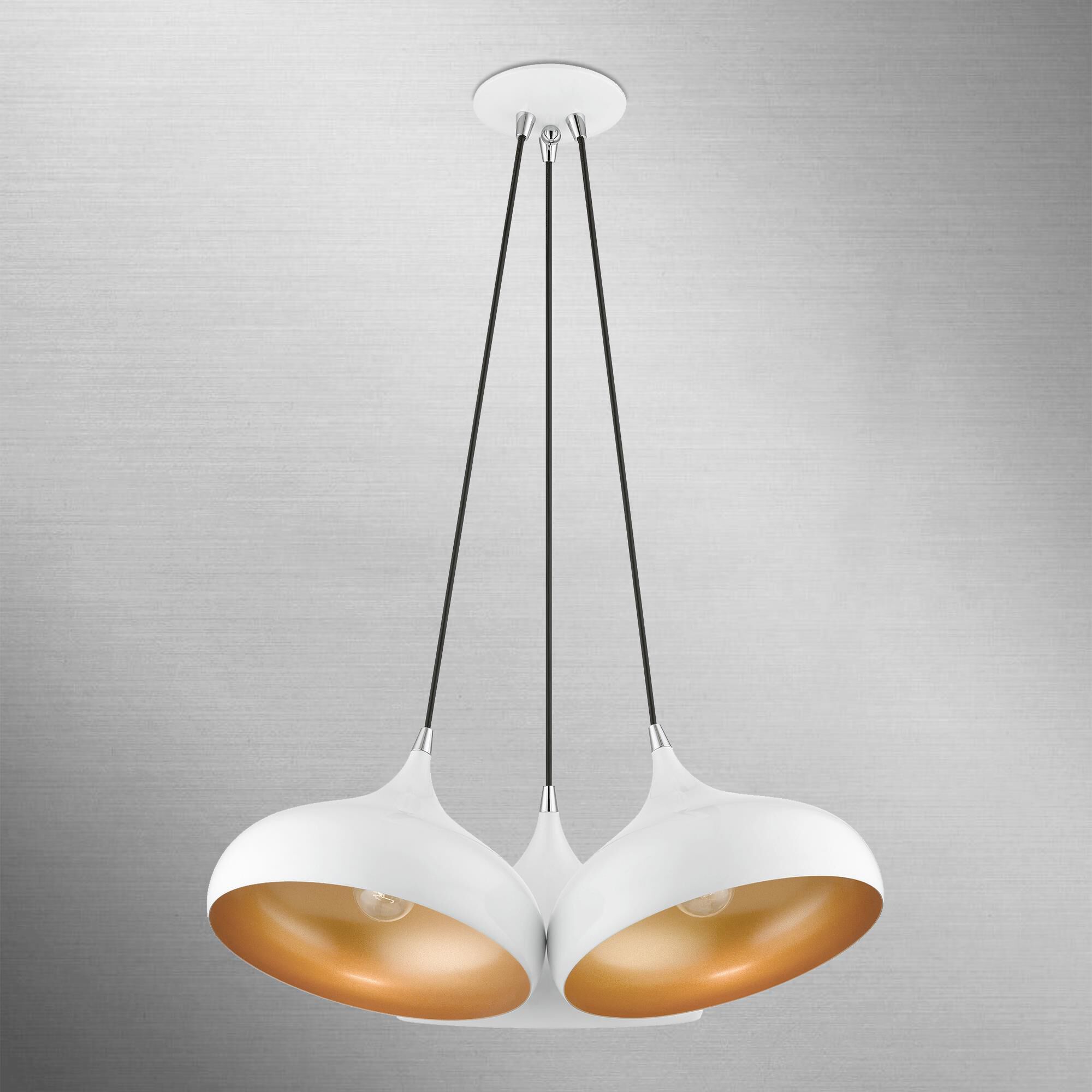 Shown in Shiny White with Polished Chrome Accents finish and Shiny White Aluminum with Gold Inside shade