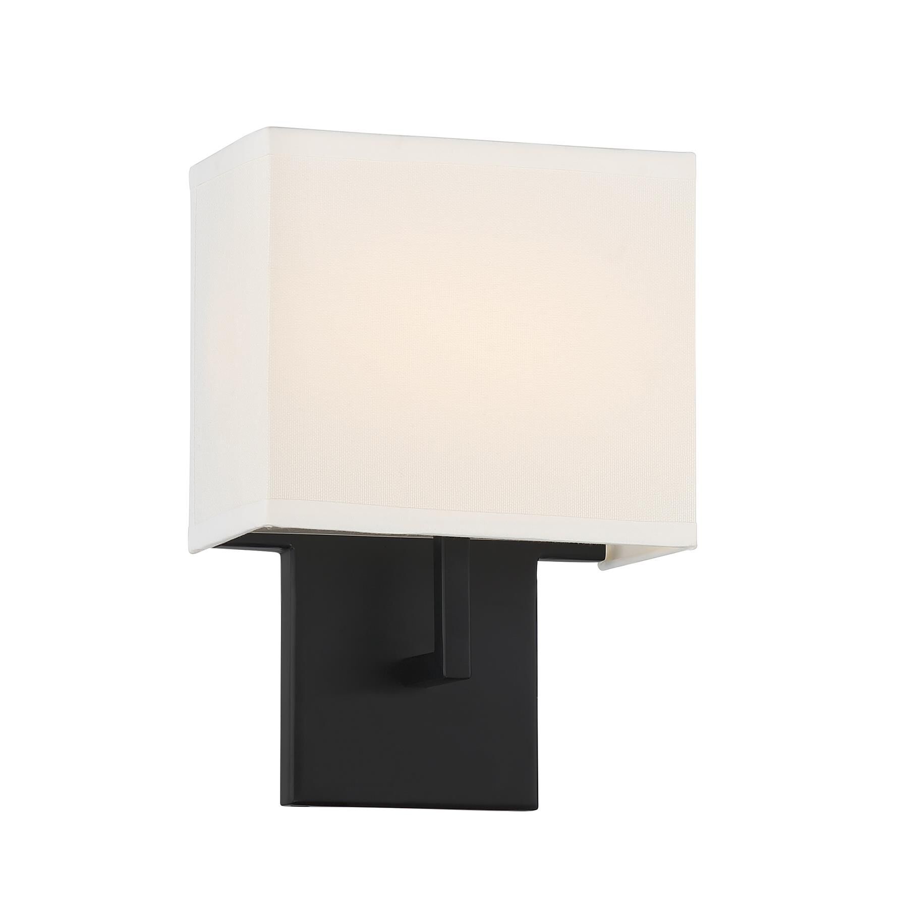 Shown in Coal finish and White glass and Fabric shade
