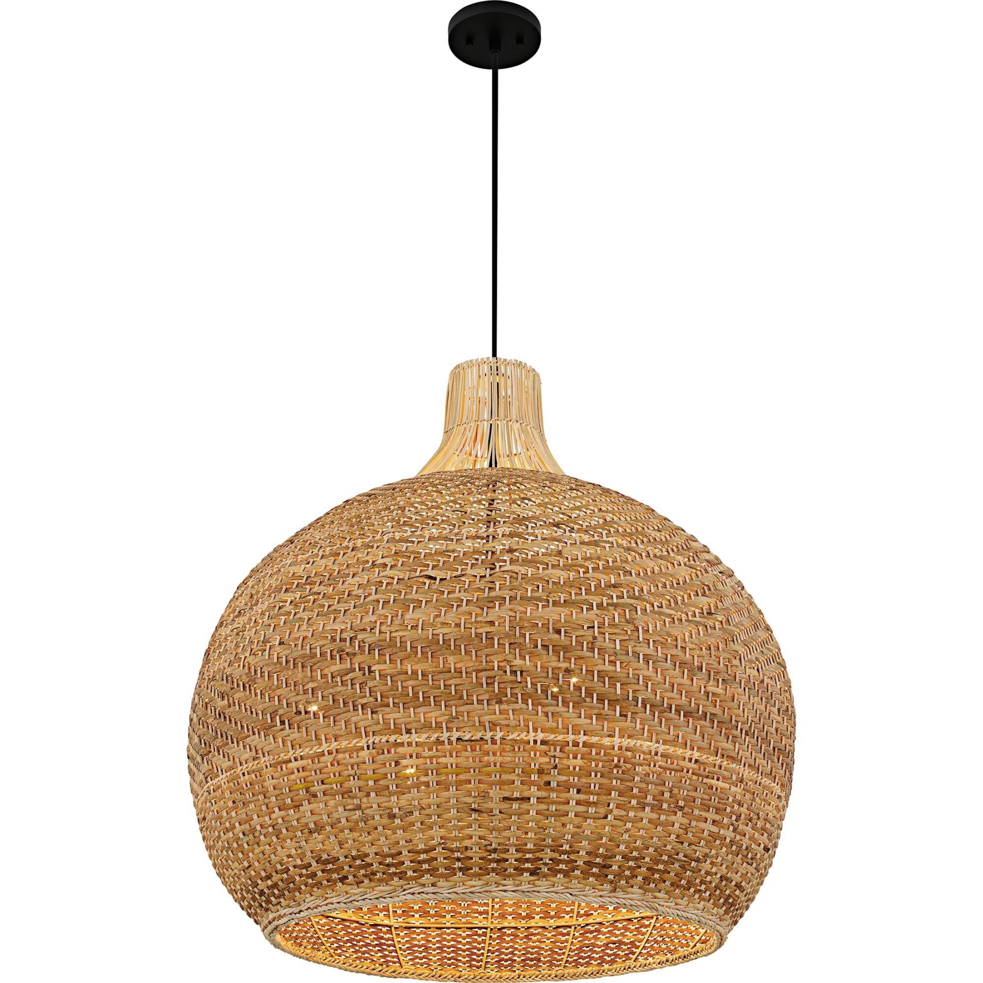 Shown in Matte Black finish and Rattan shade
