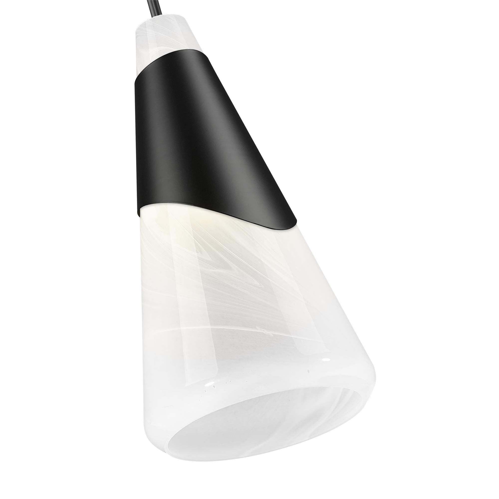 Shown in Matte Black finish and White Swirl glass and White Swirl shade