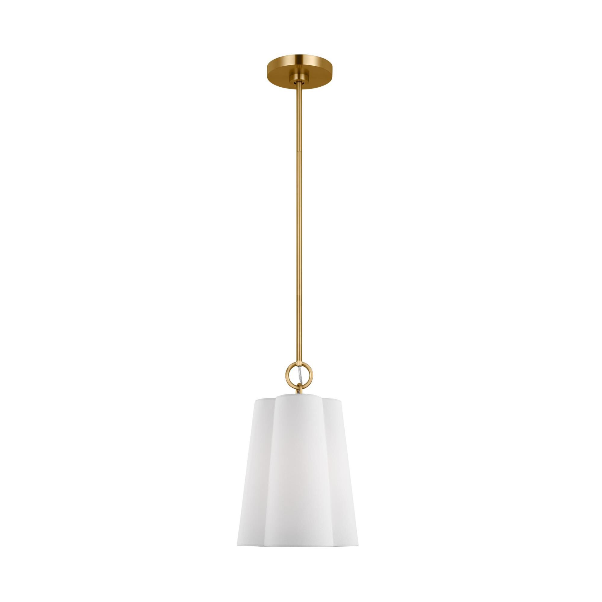 Shown in Burnished Brass finish and Silk Screen White Inside Clear Outside Glass Diffuser And White Linen Fabric shade