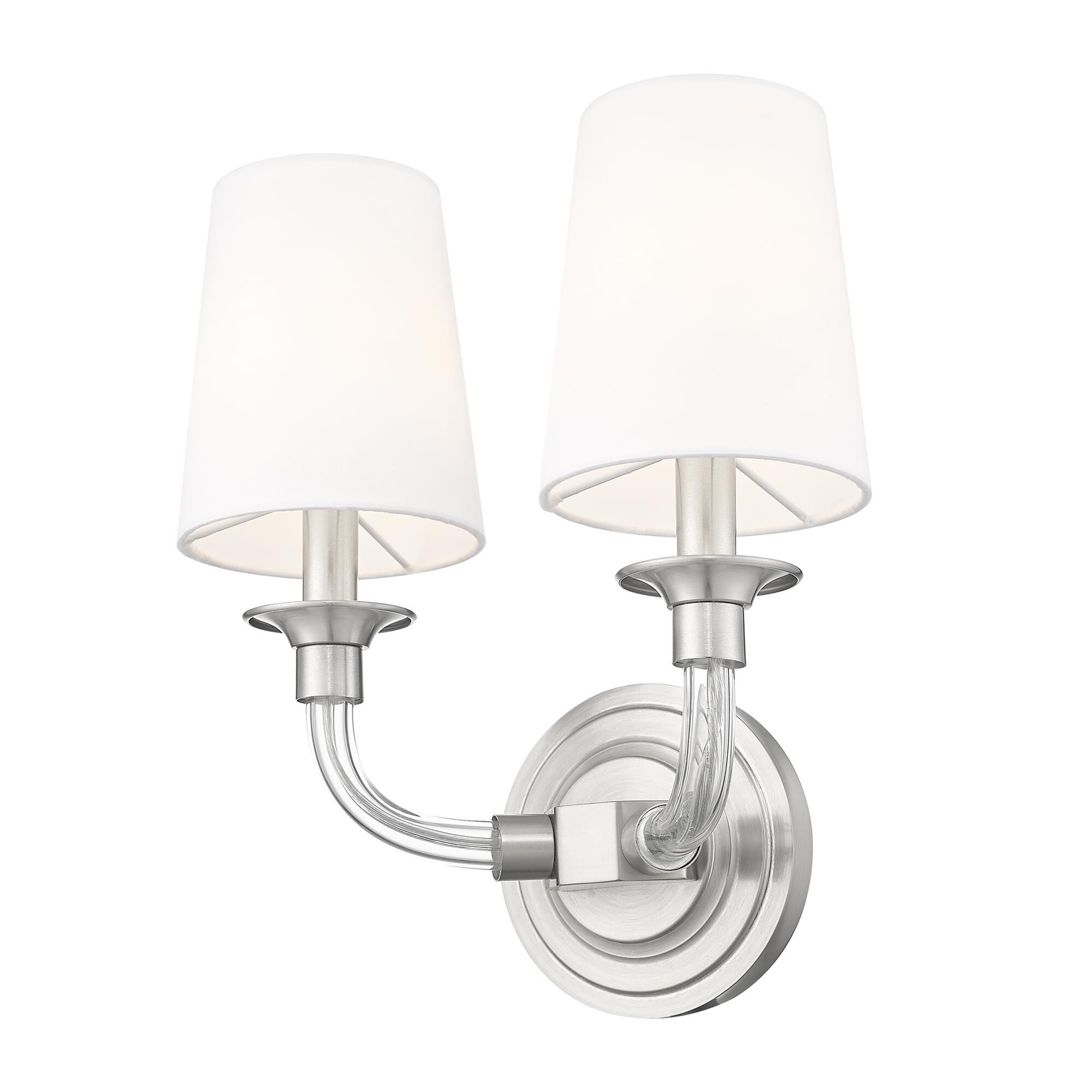 Shown in Brushed Nickel finish and White glass and White shade
