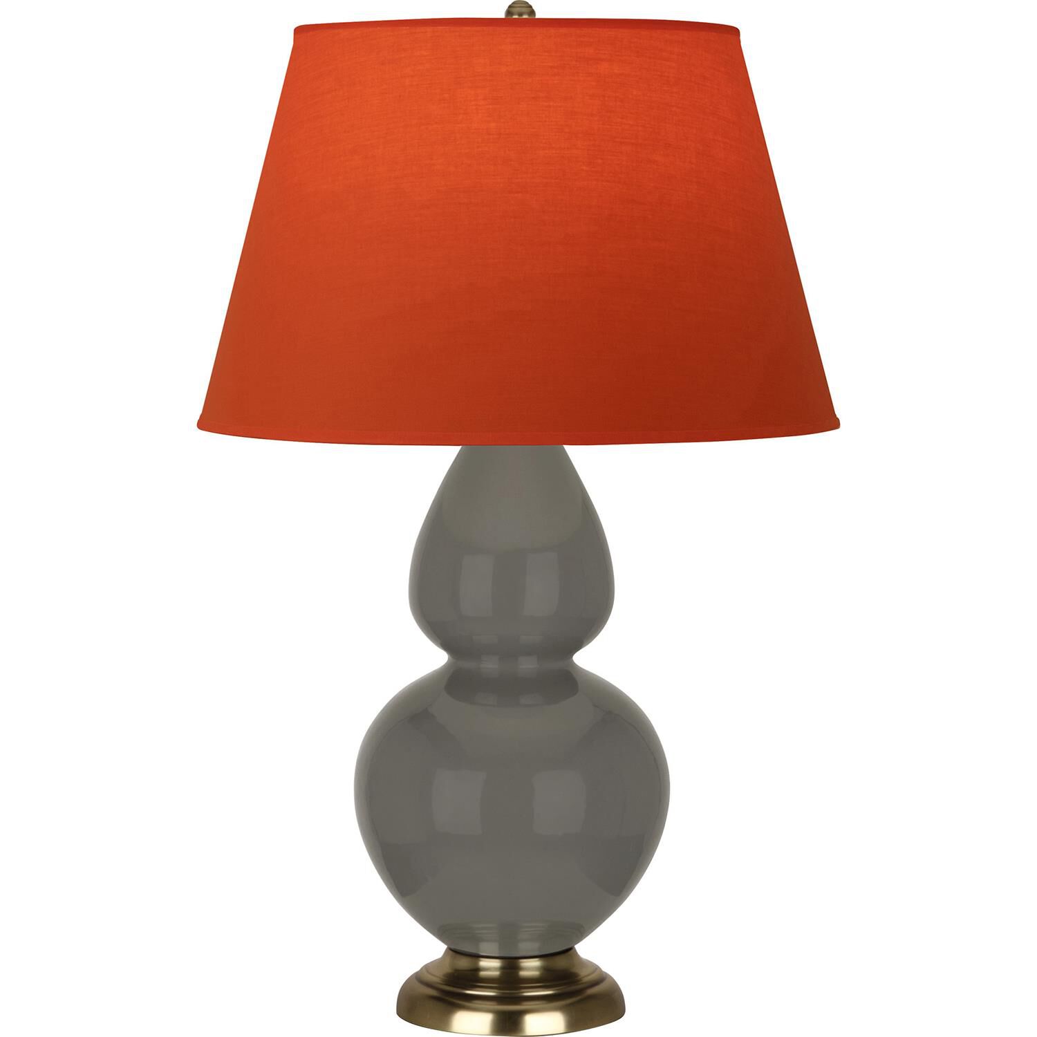 Shown in Ash finish and Tangerine and Taupe shade and Antique Brass accent