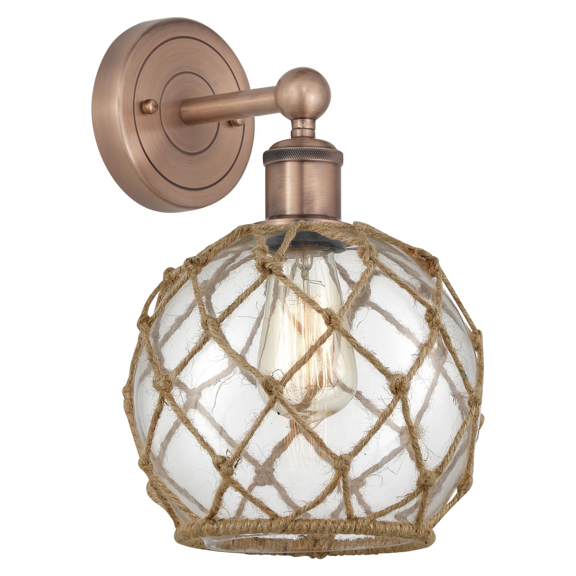Shown in Antique Copper finish and Clear with Brown Rope glass