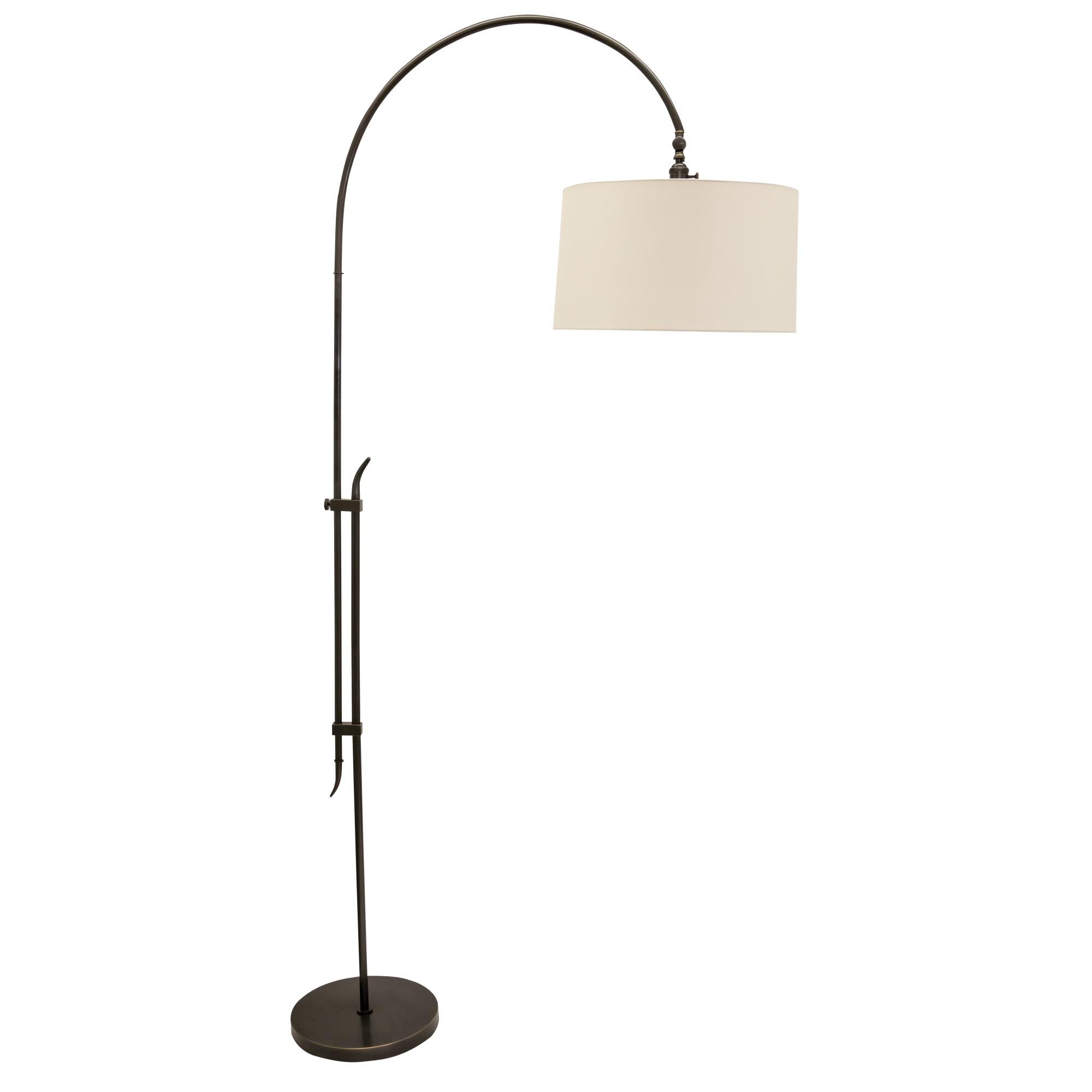 Shown in Oil Rubbed Bronze finish and Off White Linen Hardback shade