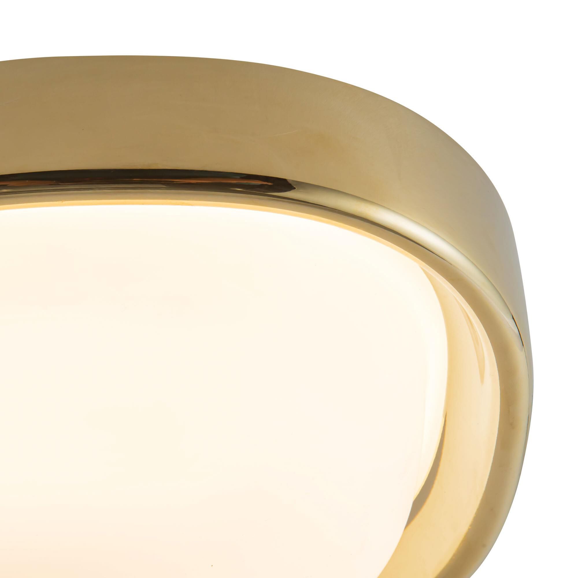 Shown in Metallic Brass finish and Matte Opal glass