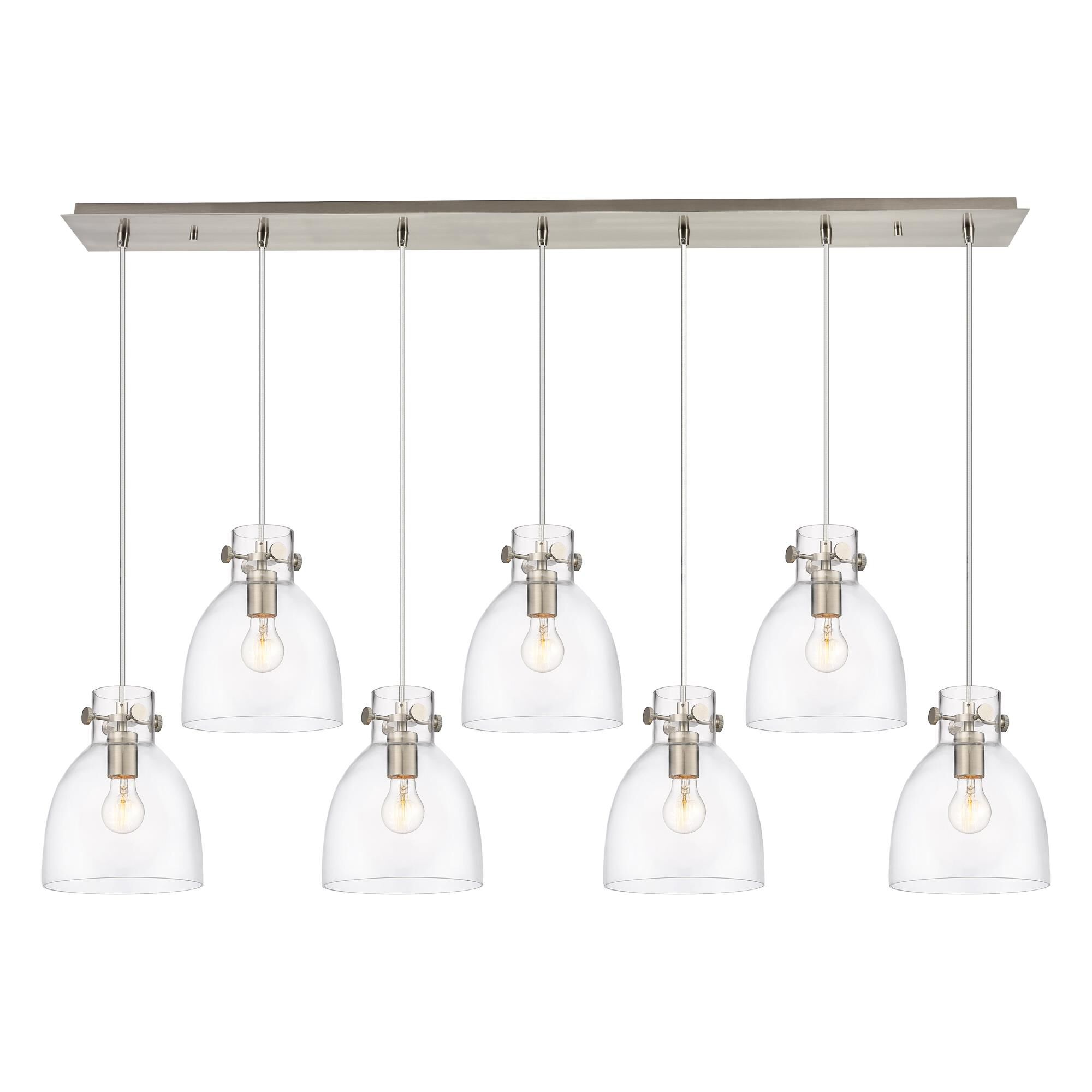 Shown in Brushed Satin Nickel finish and Clear glass and Clear Glass shade