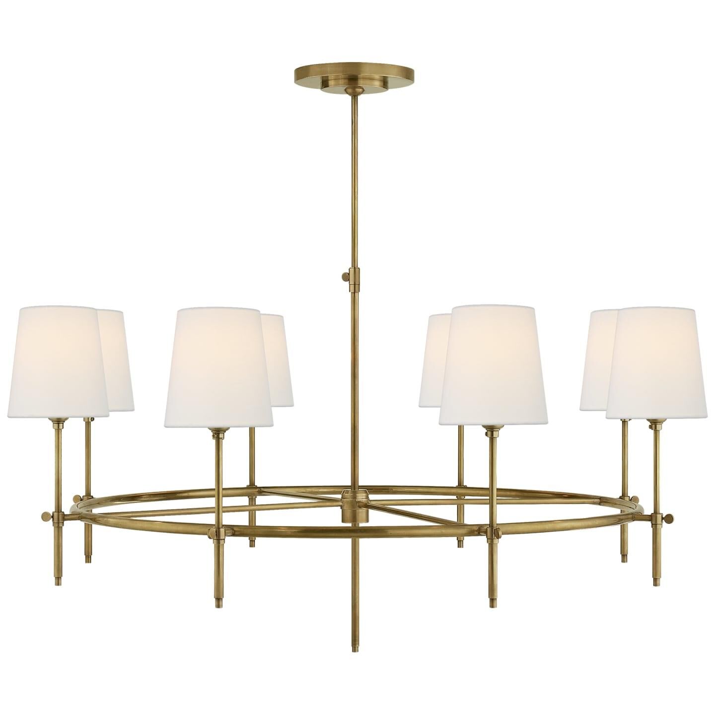 Shown in Hand-Rubbed Antique Brass finish and Linen shade