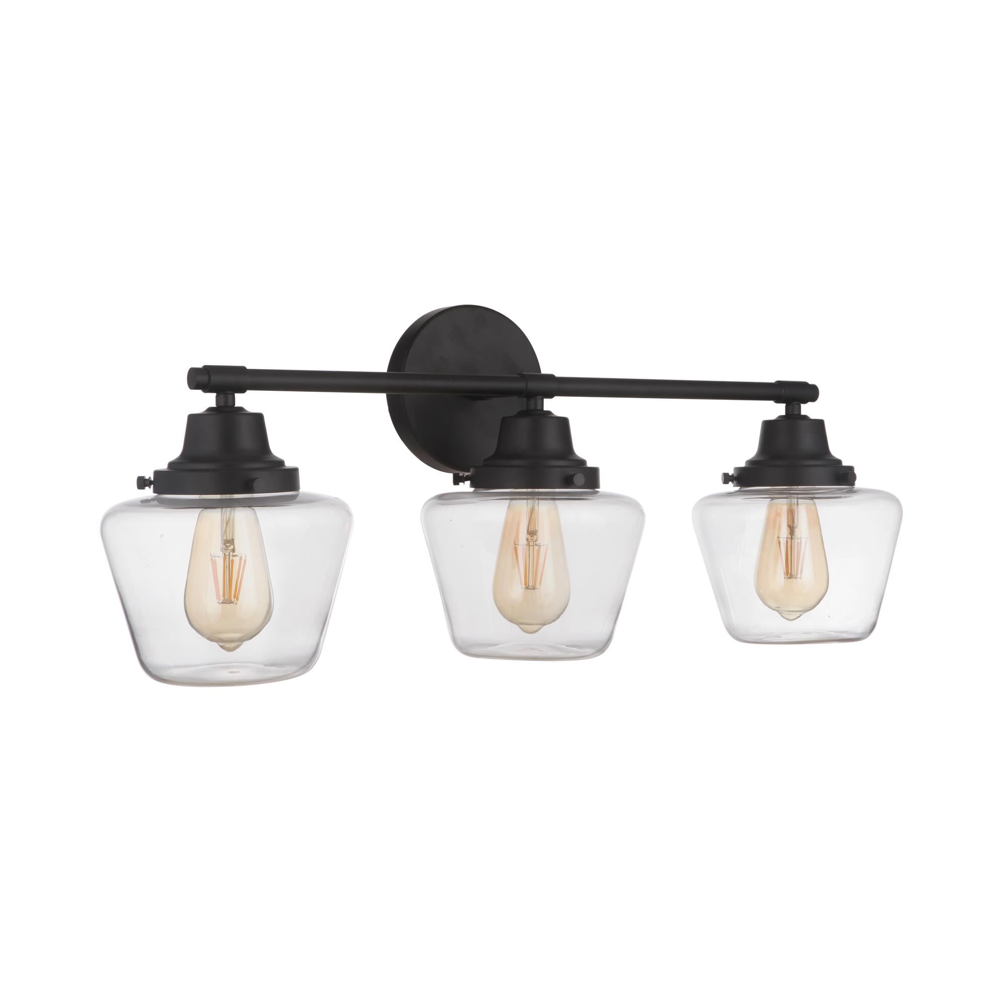 Shown in Flat Black finish and Clear glass and Glass shade