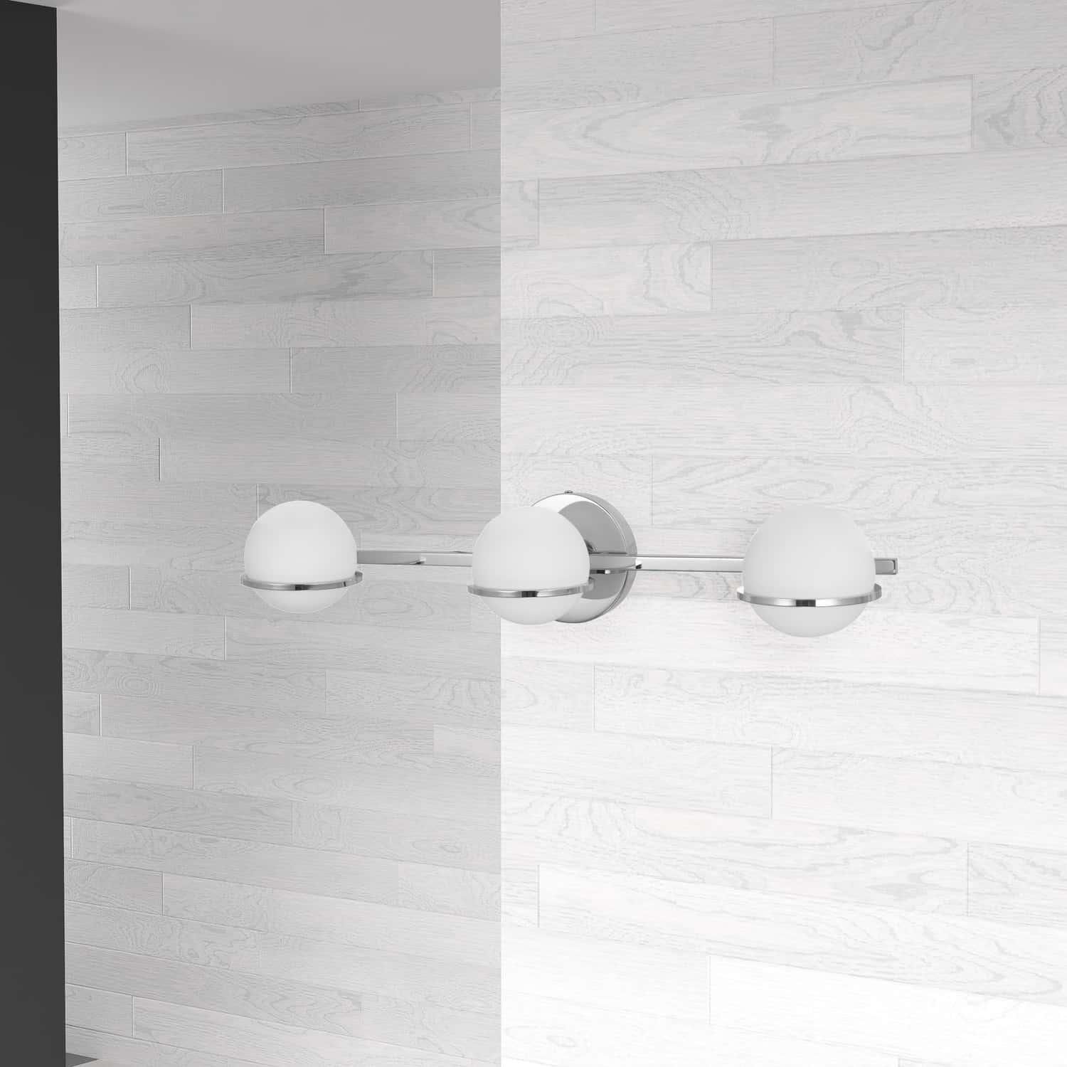 Shown in Polished Chrome finish and White glass