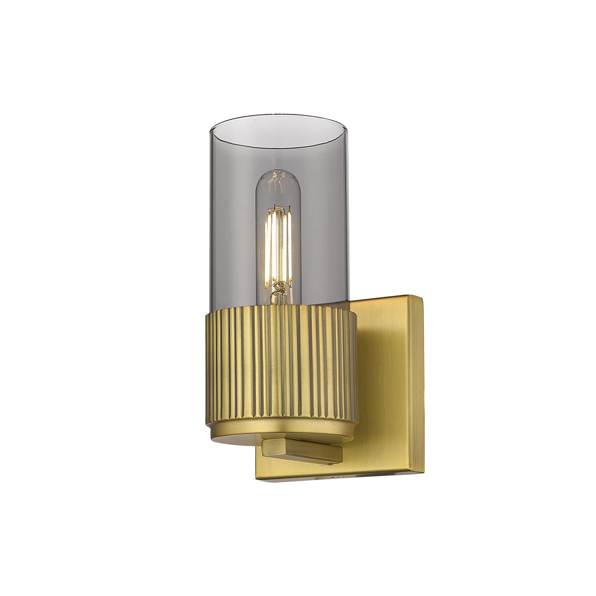 Shown in Brushed Brass finish and Plated Smoke glass