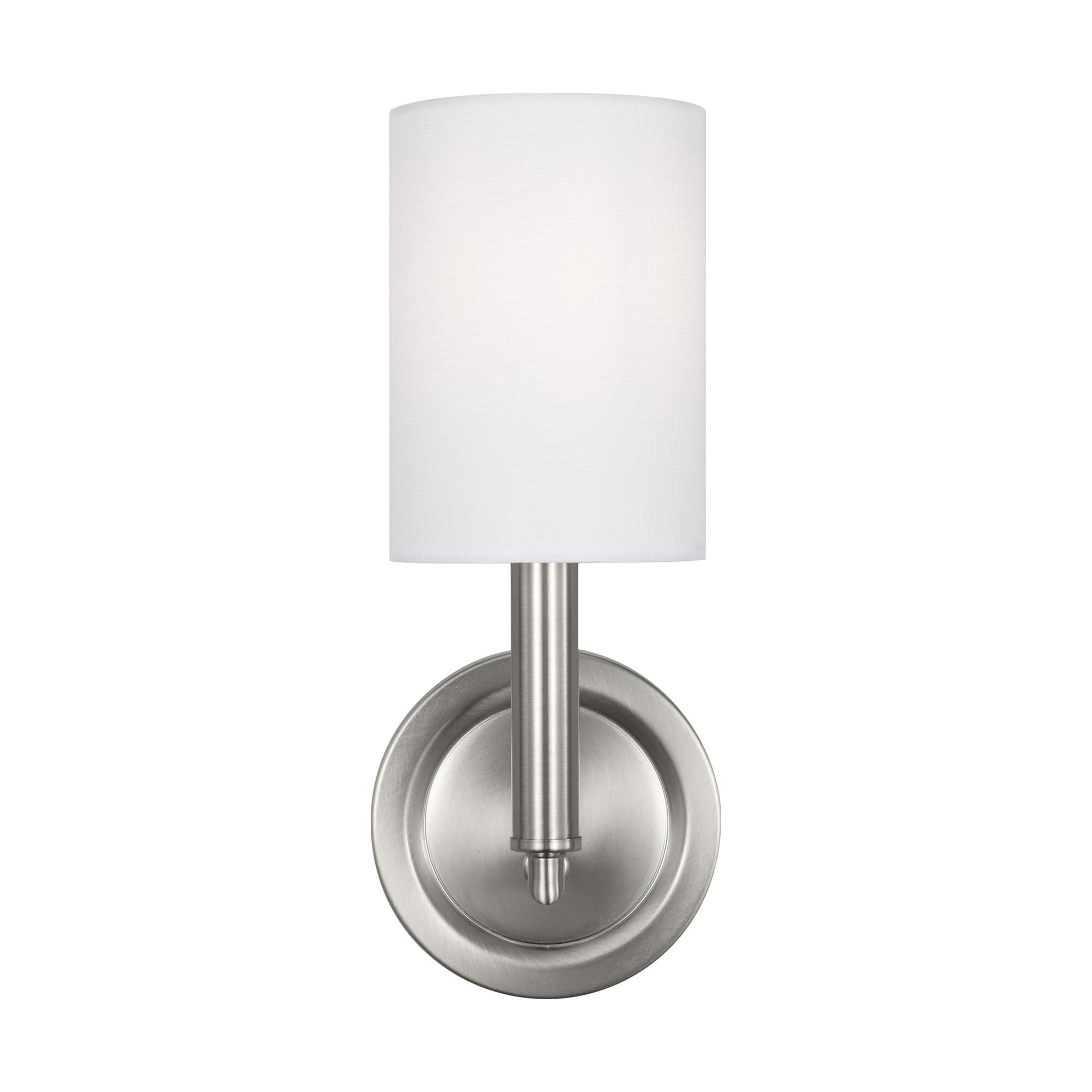 Shown in Brushed Steel finish and White Linen Fabric shade