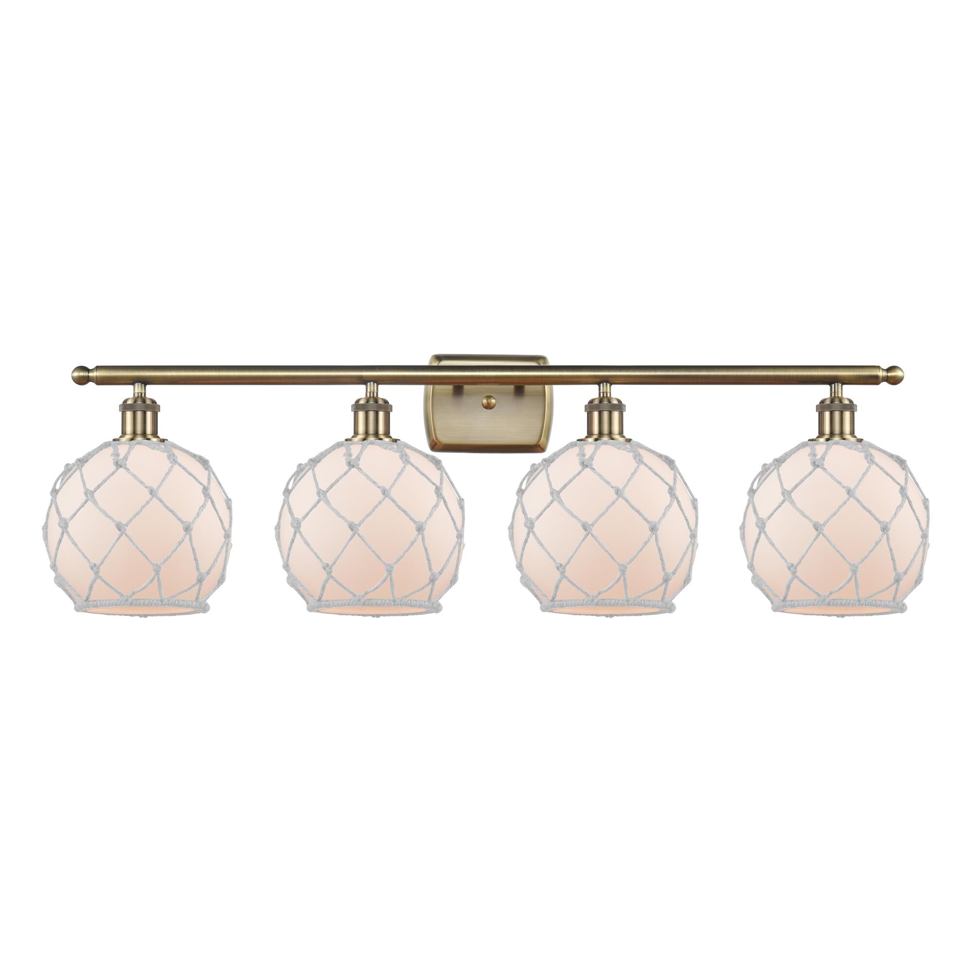 Shown in Antique Brass finish and White with White Rope glass
