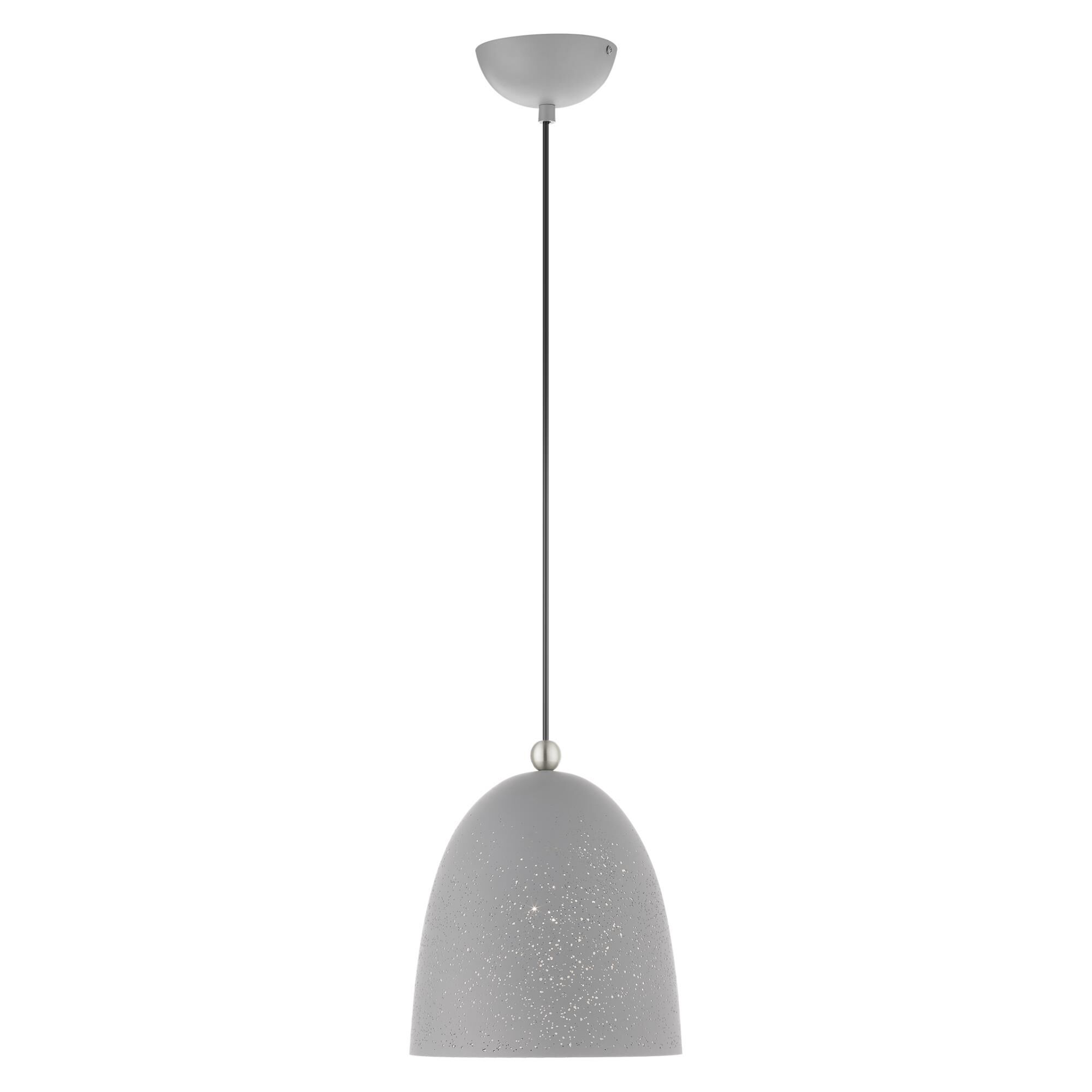 Shown in Nordic Gray With Brushed Nickel Accents finish and Nordic Gray Ornamental Metal Shade With White Finish Inside glass and Nordic Gray Ornamental Metal  With White Finish Inside shade