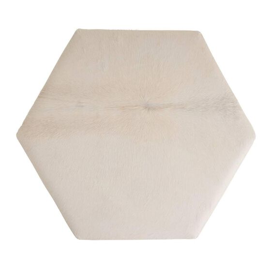 Hexagonal upholstered ottoman shape on a white background.