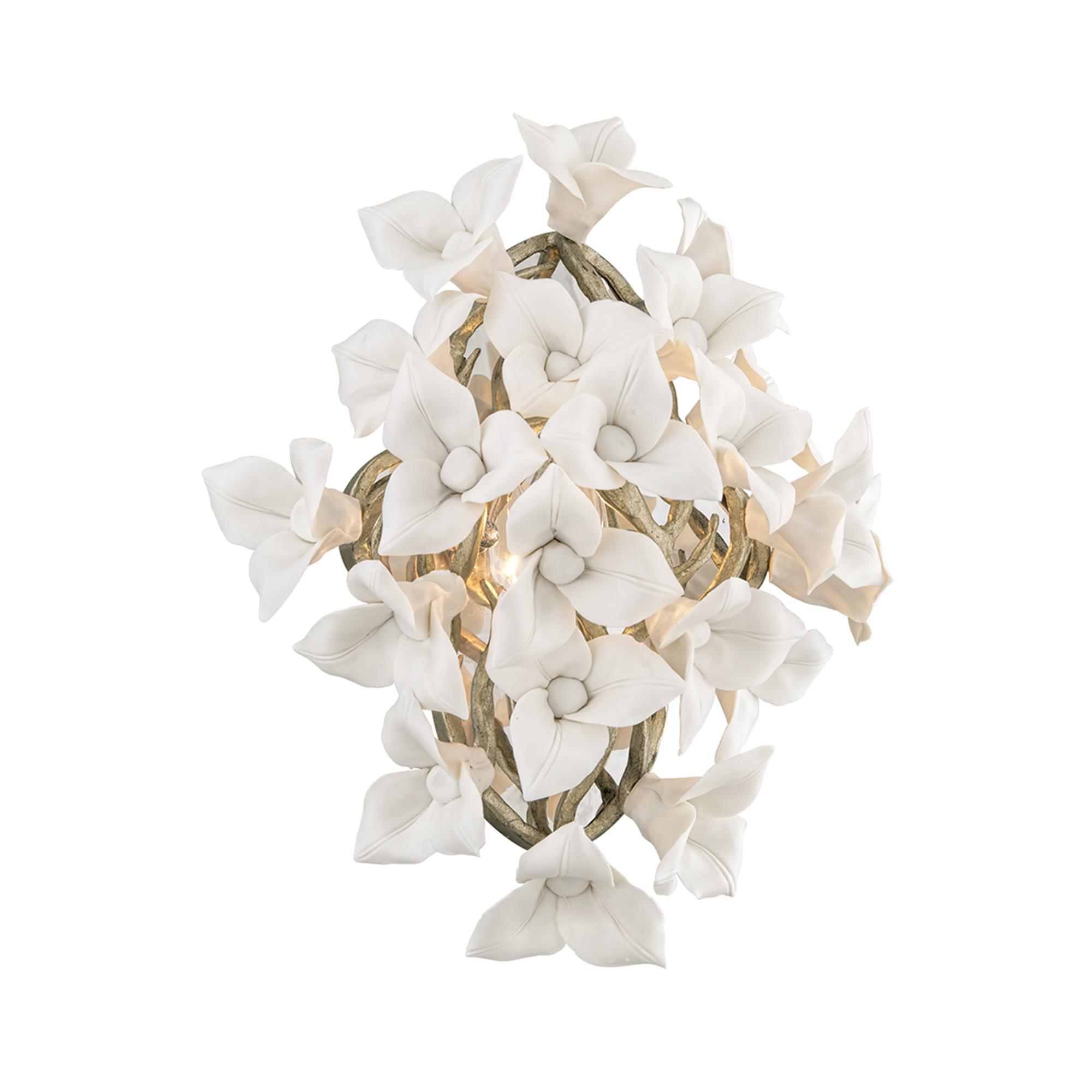Shown in Enchanted Silver Leaf finish and Porcelain crystal