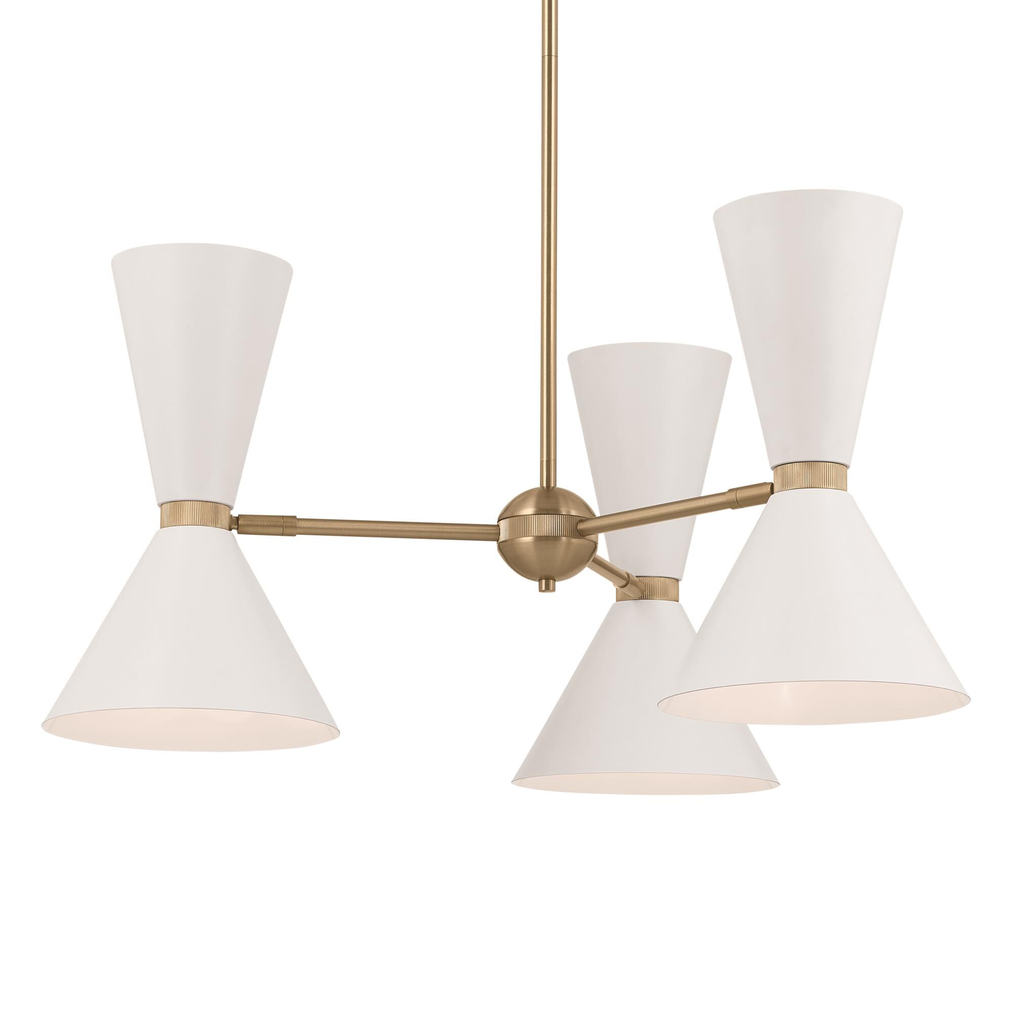 Shown in Champagne Bronze with White finish and Metal and Cone shade